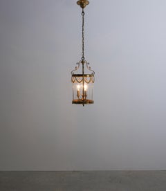 Pair of Neo-Empire Pendant Lights from Glass and Brass, France 1950