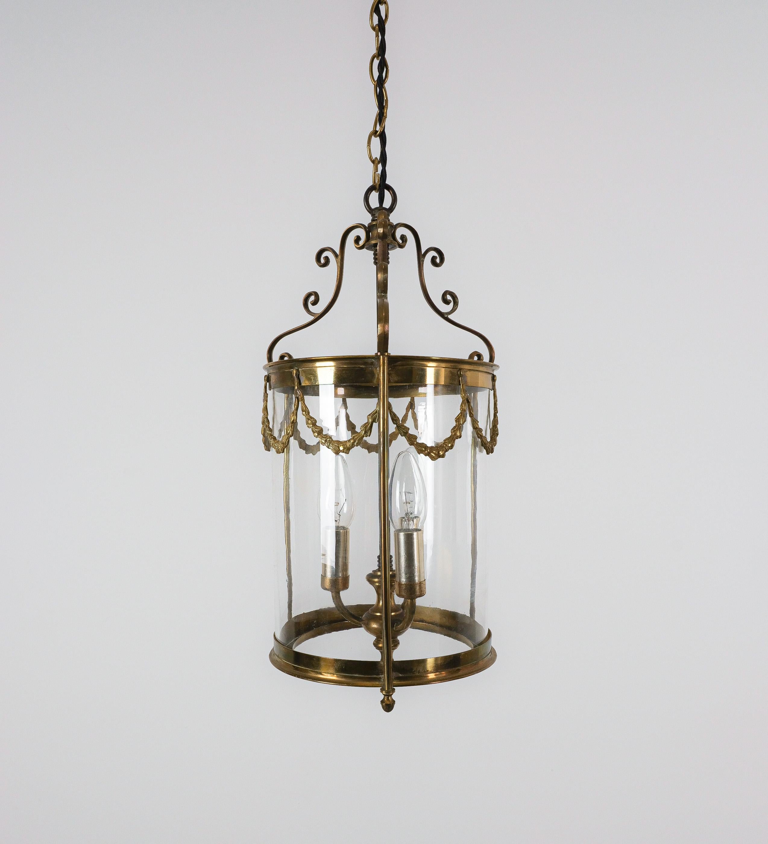 Pair of Neo-Empire Pendant Lights from Glass and Brass, France 1950 For Sale 1