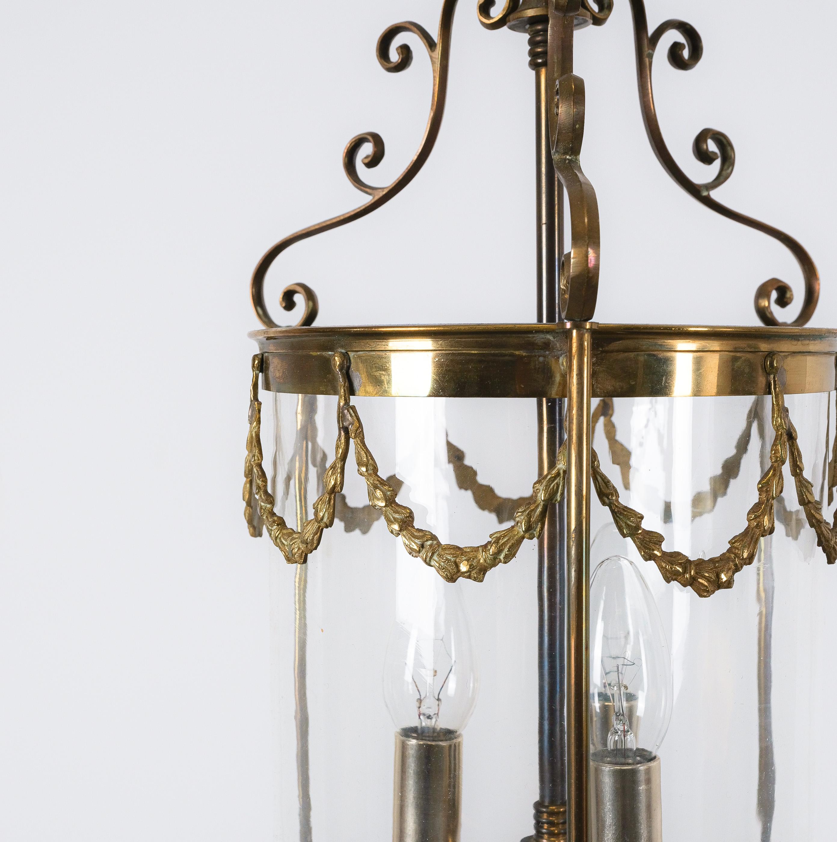 Pair of Neo-Empire Pendant Lights from Glass and Brass, France 1950 For Sale 2