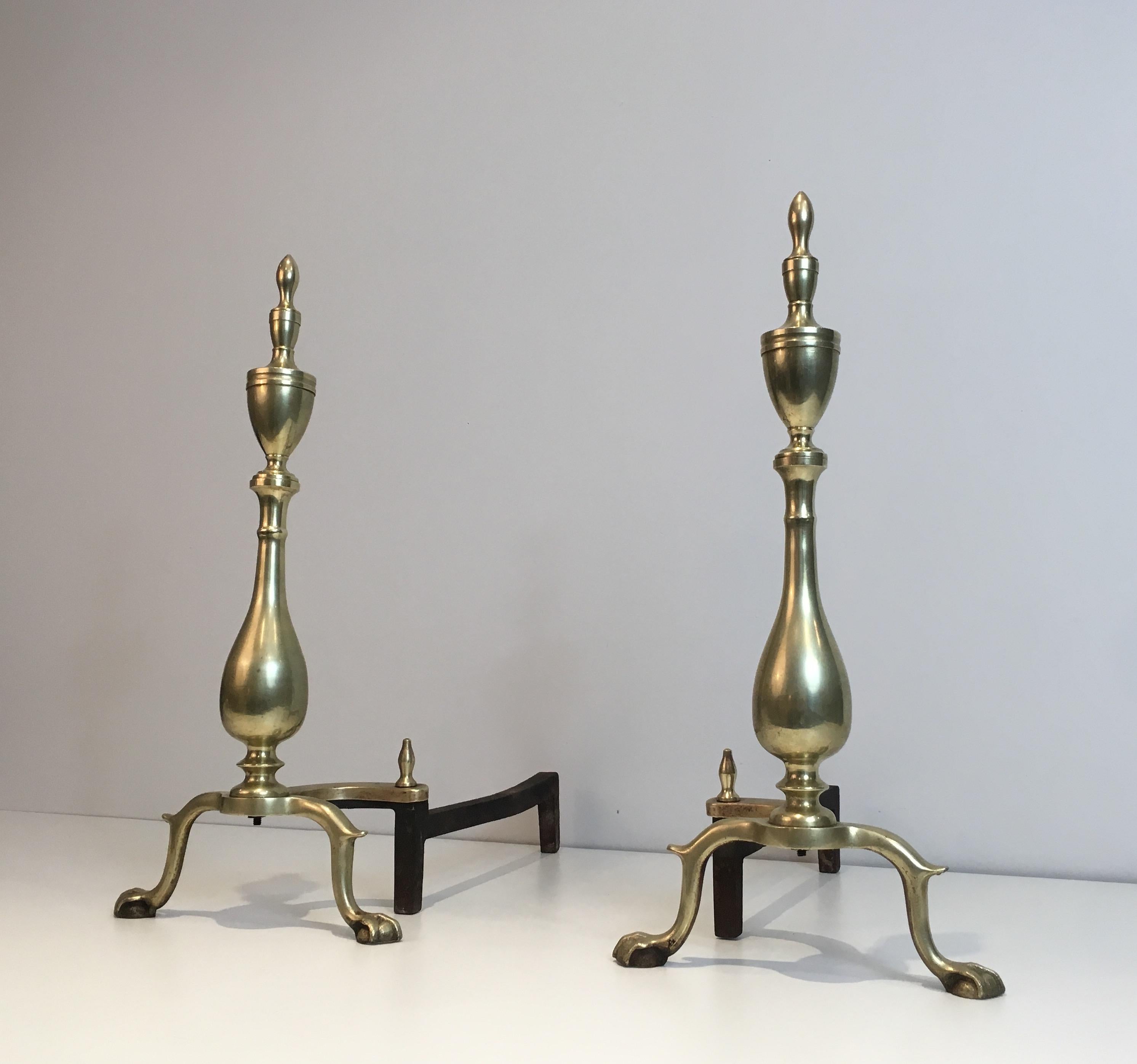 Pair of Neo-Gothic Bronze and Wrought Iron Andirons, French, 19th Century For Sale 11