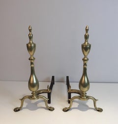Pair of Neo-Gothic Bronze and Wrought Iron Andirons, French, 19th Century