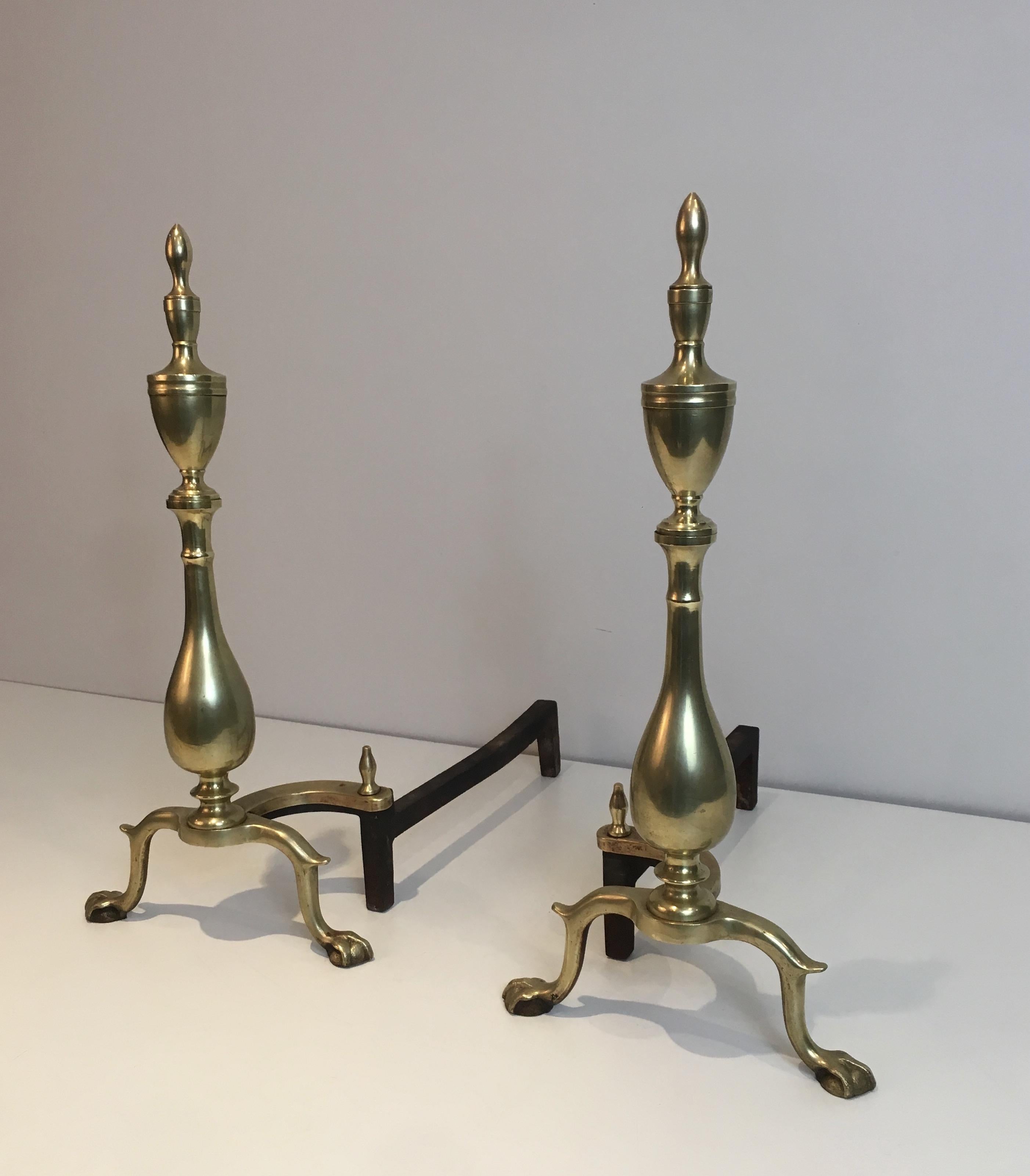 Pair of Neo-Gothic Bronze and Wrought Iron Andirons, French, 19th Century In Good Condition For Sale In Marcq-en-Barœul, Hauts-de-France