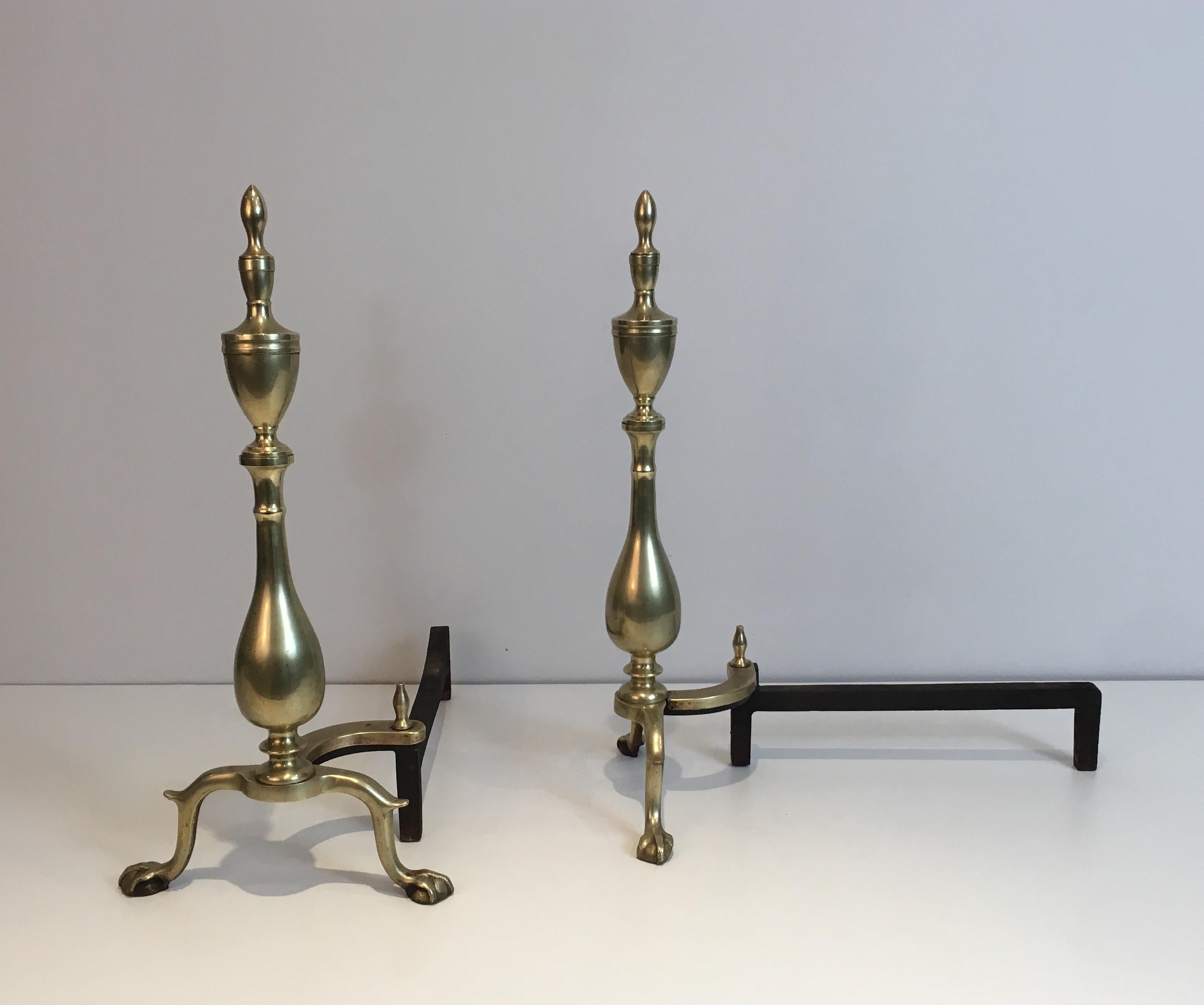 Early 20th Century Pair of Neo-Gothic Bronze and Wrought Iron Andirons, French, 19th Century For Sale