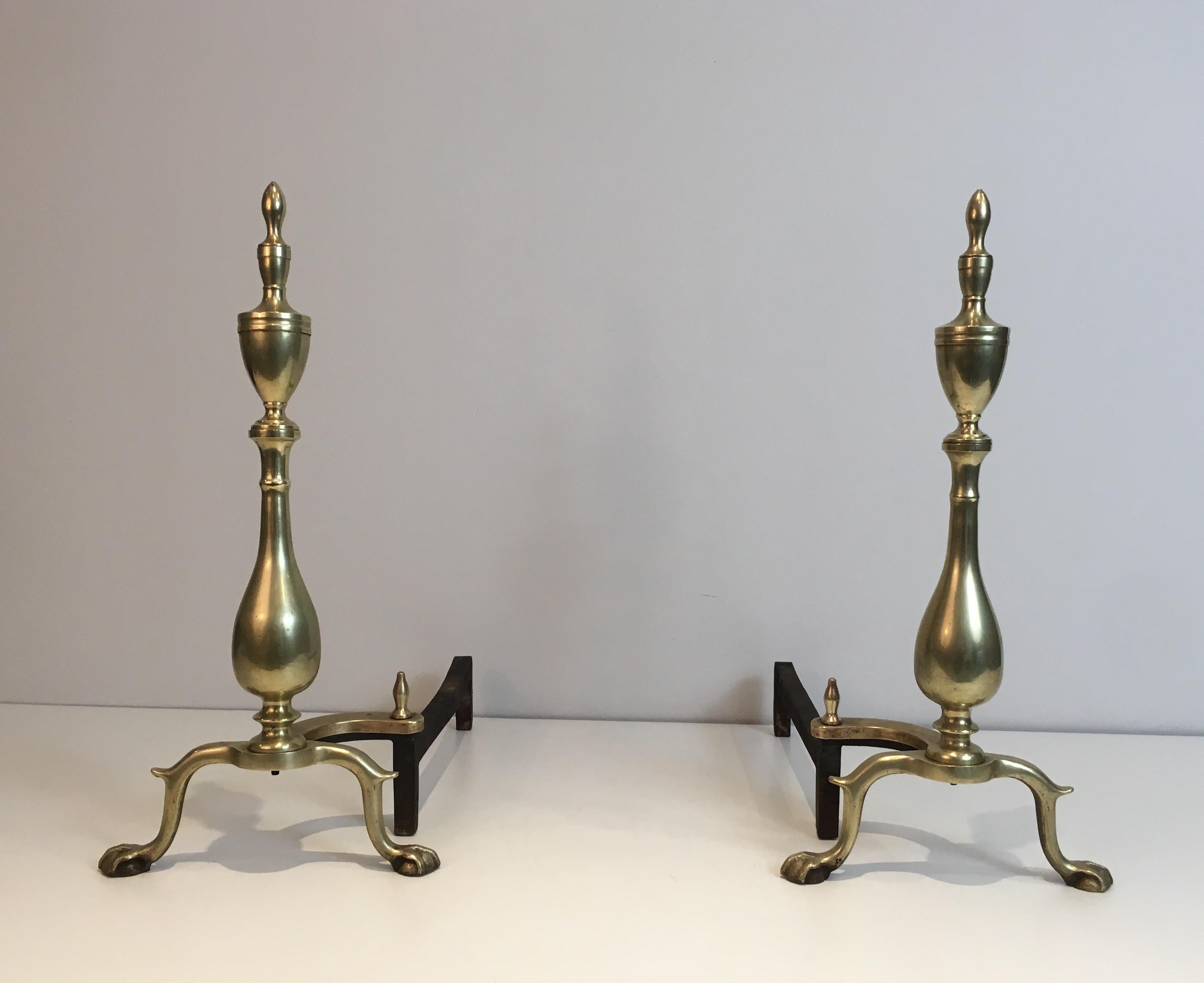 Pair of Neo-Gothic Bronze and Wrought Iron Andirons, French, 19th Century For Sale 4