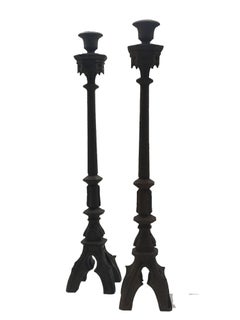 Pair of Neo-Gothic Iron Altar Candlesticks, Italy, 19th century