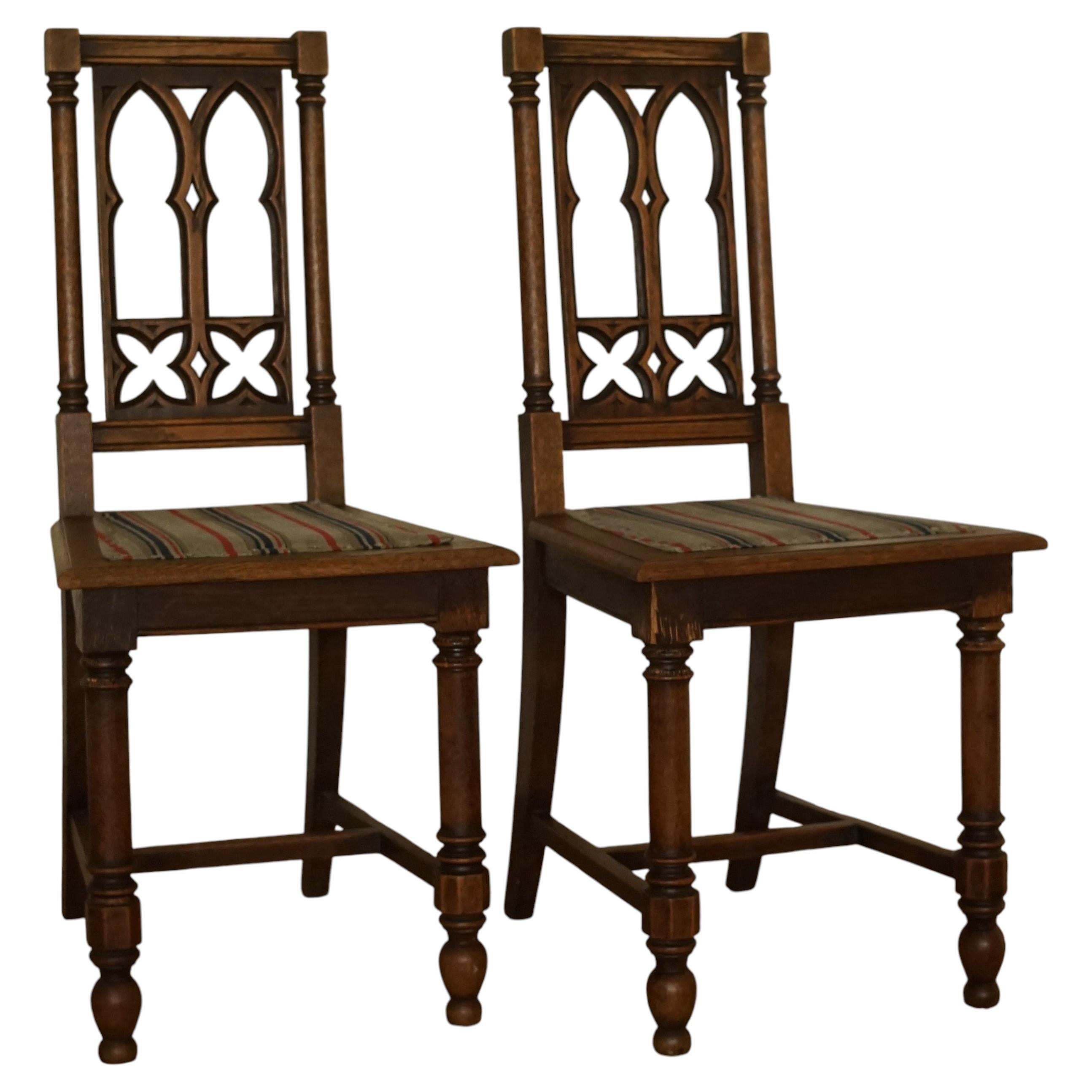 Neo-Gothic Stained Oak Side Chairs, Hand-Crafted, Denmark, 1880 For Sale