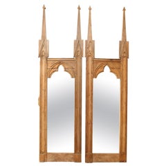 Antique Pair of Neo Gothic Stripped Pine Mirrors