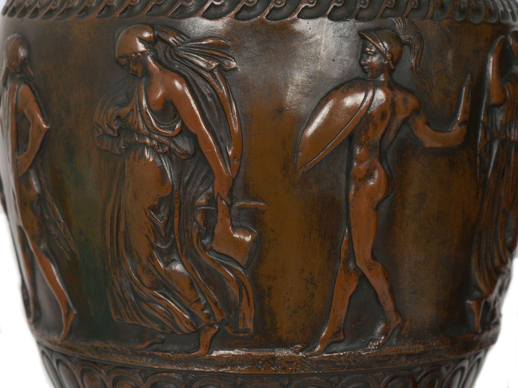 Pair of Neo-Greco Antique Cast Bronze Amphora Table Lamps, circa 1900 4