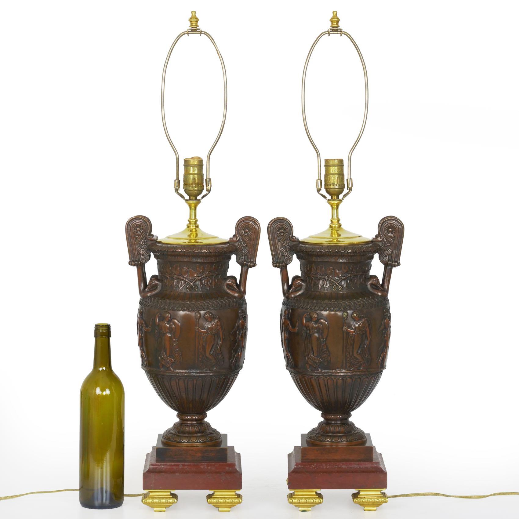 Pair of Neo-Greco Antique Cast Bronze Amphora Table Lamps, circa 1900 5