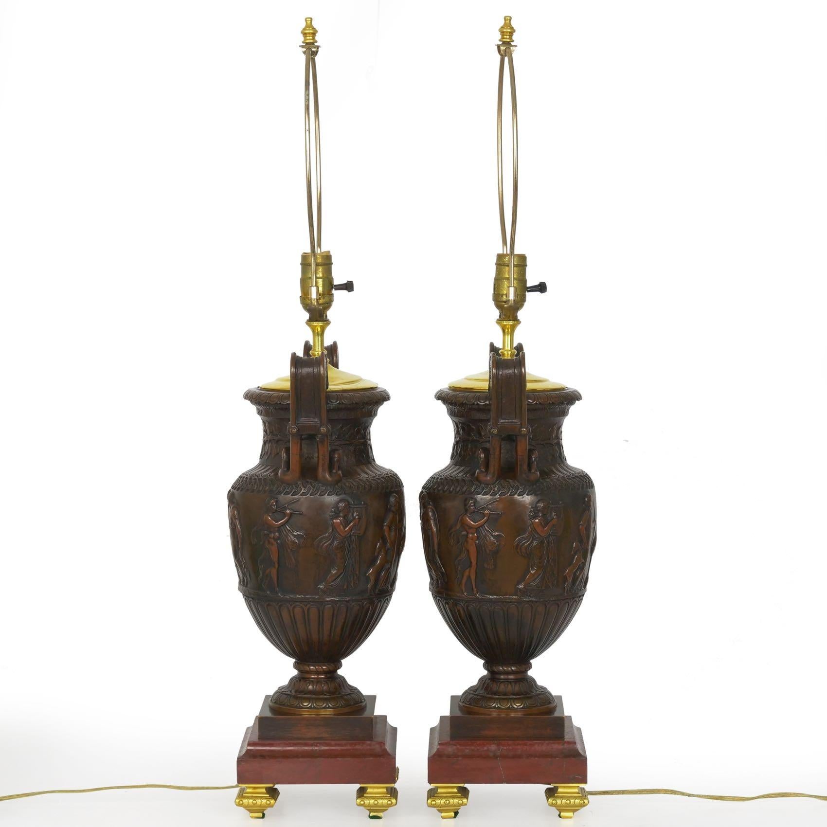 Pair of Neo-Greco Antique Cast Bronze Amphora Table Lamps, circa 1900 9