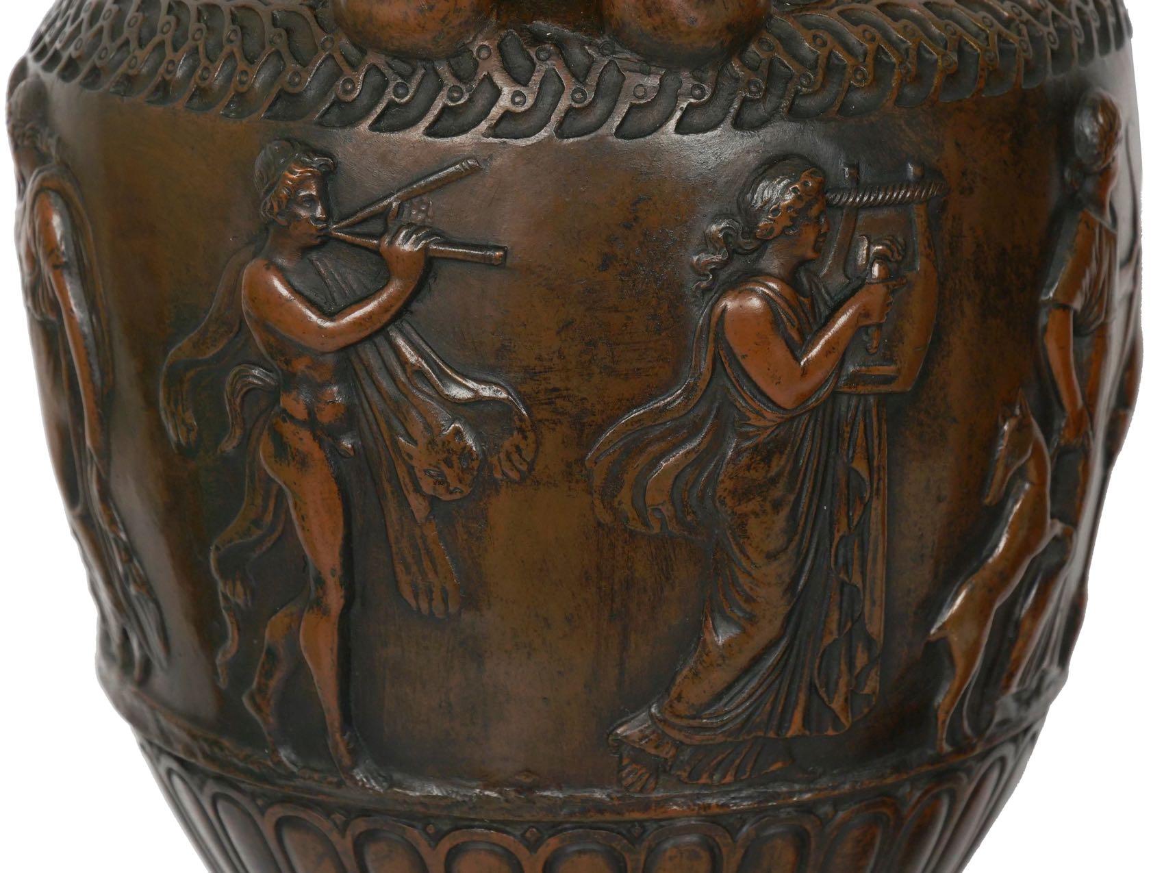 Pair of Neo-Greco Antique Cast Bronze Amphora Table Lamps, circa 1900 12