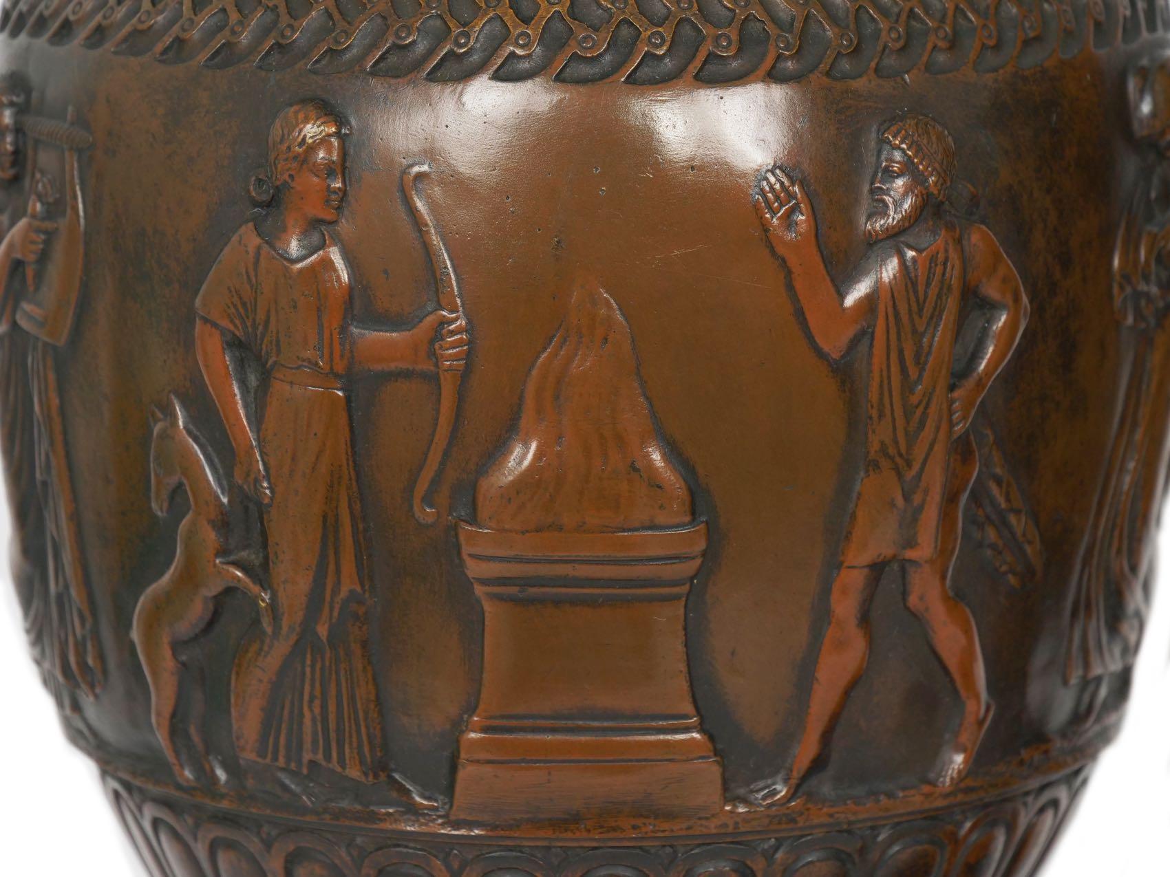 Brass Pair of Neo-Greco Antique Cast Bronze Amphora Table Lamps, circa 1900