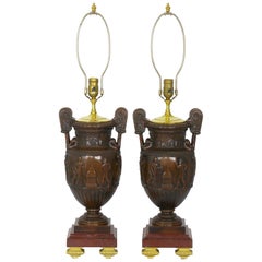 Pair of Neo-Greco Antique Cast Bronze Amphora Table Lamps, circa 1900