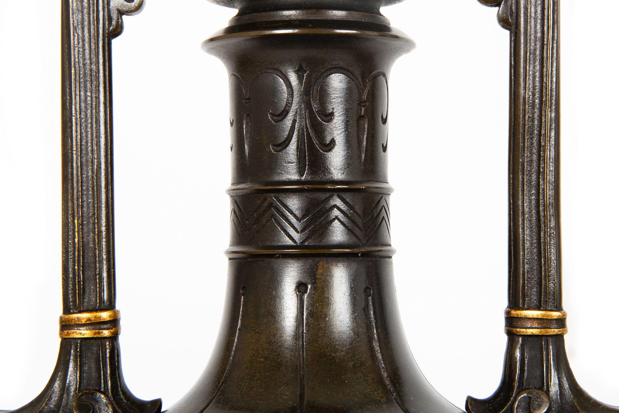 Pair of Neo-Greco Bronze and Marble Urns Vases with Candlestick circa 1880 in vendita 8