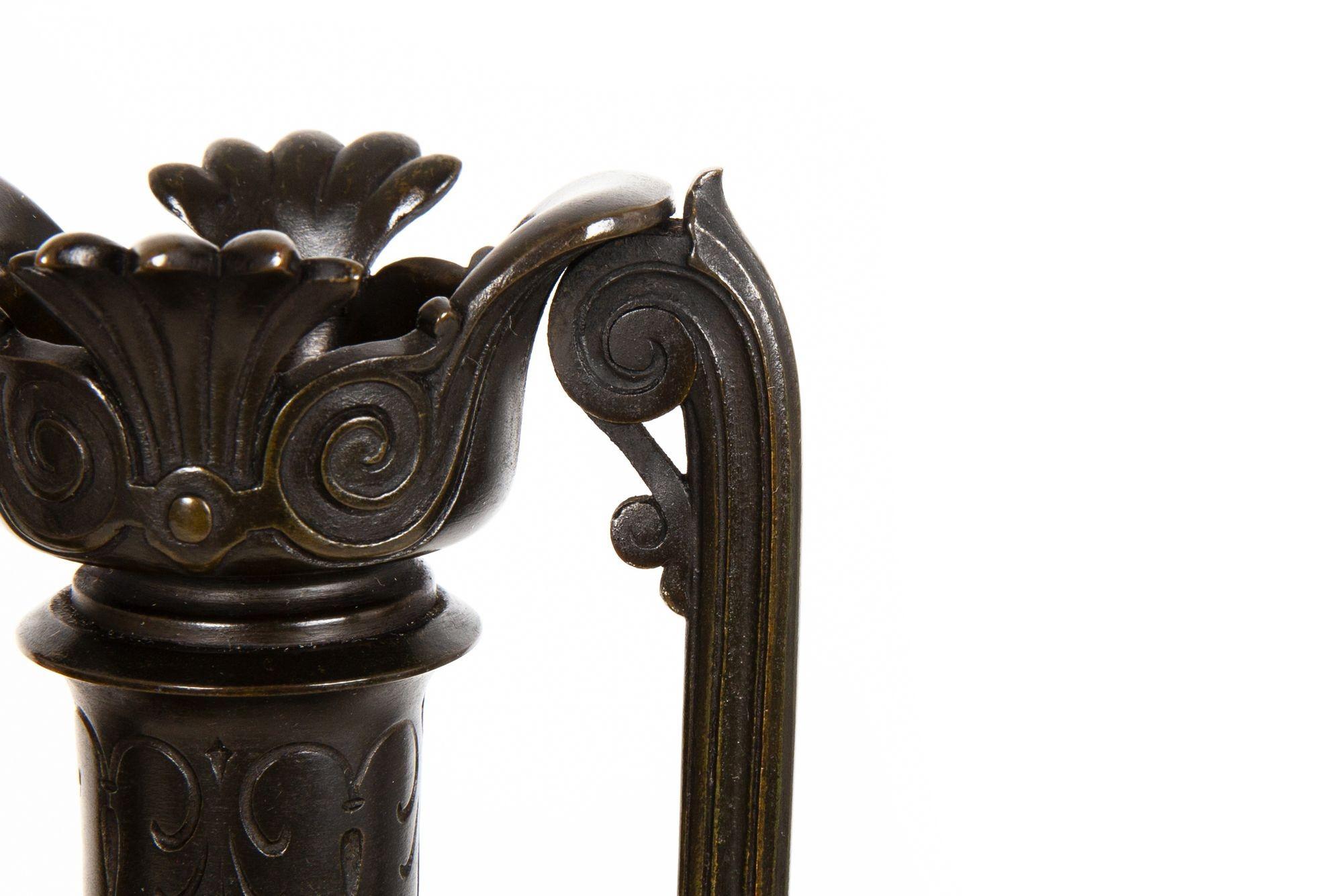 Pair of Neo-Greco Bronze and Marble Urns Vases with Candlestick circa 1880 in vendita 12