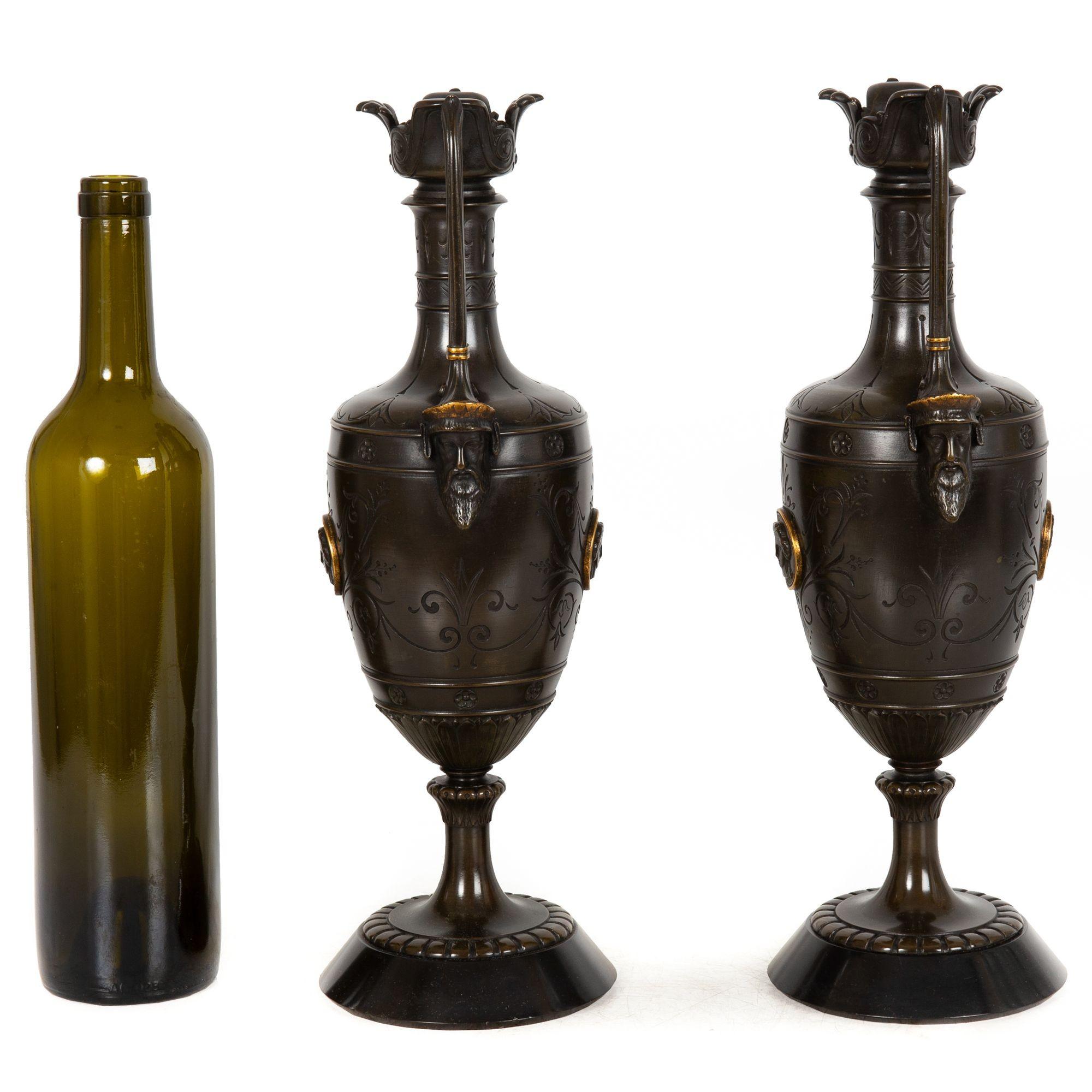 Pair of Neo-Greco Bronze and Marble Urns Vases with Candlestick circa 1880 In condizioni buone in vendita a Shippensburg, PA