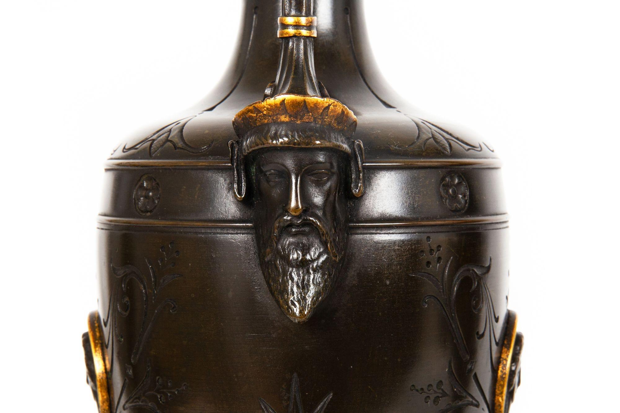 Pair of Neo-Greco Bronze and Marble Urns Vases with Candlestick circa 1880 in vendita 2