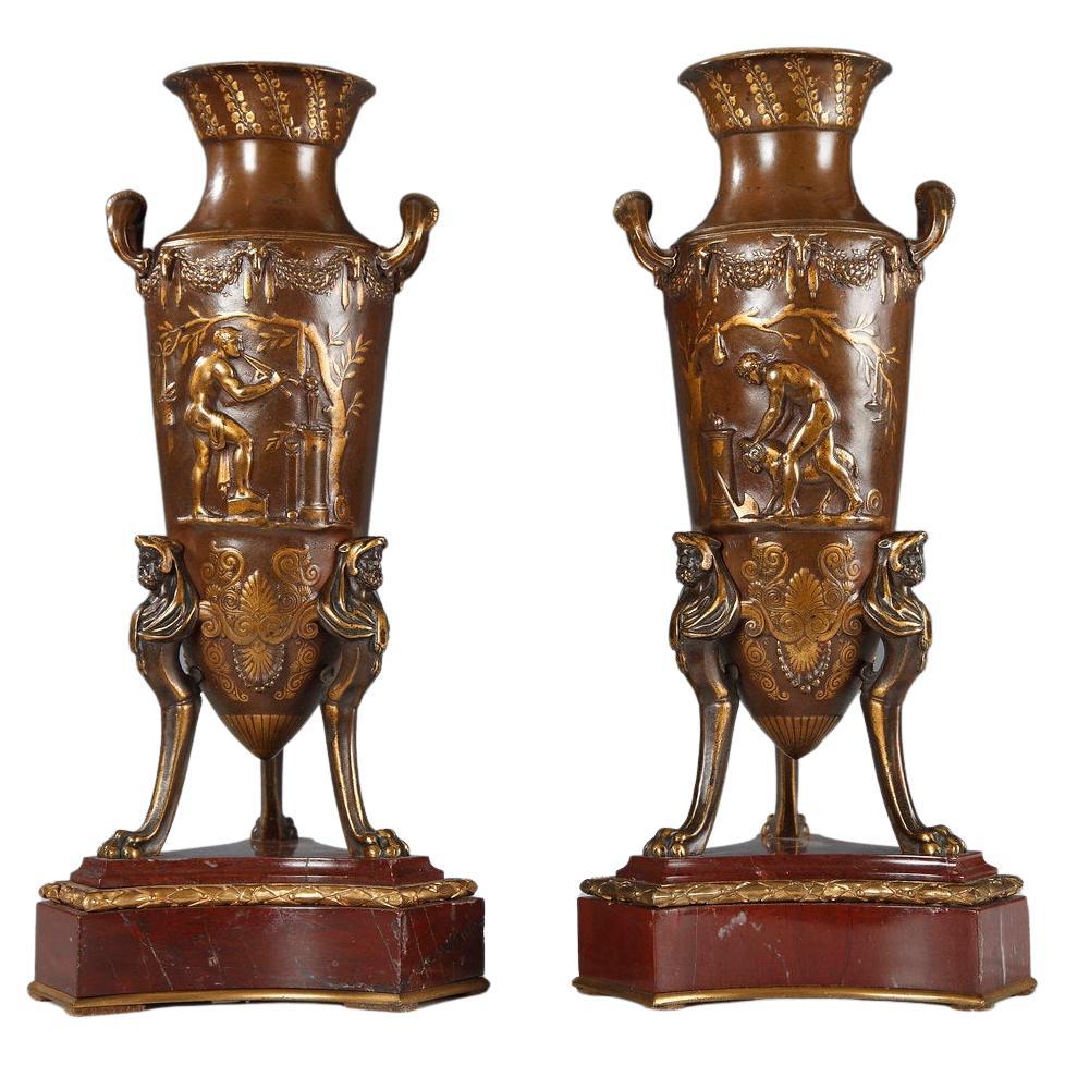 Pair of Neo-Greek Amphora Vases by Barbedienne and Levillain, France, circa 1880 For Sale