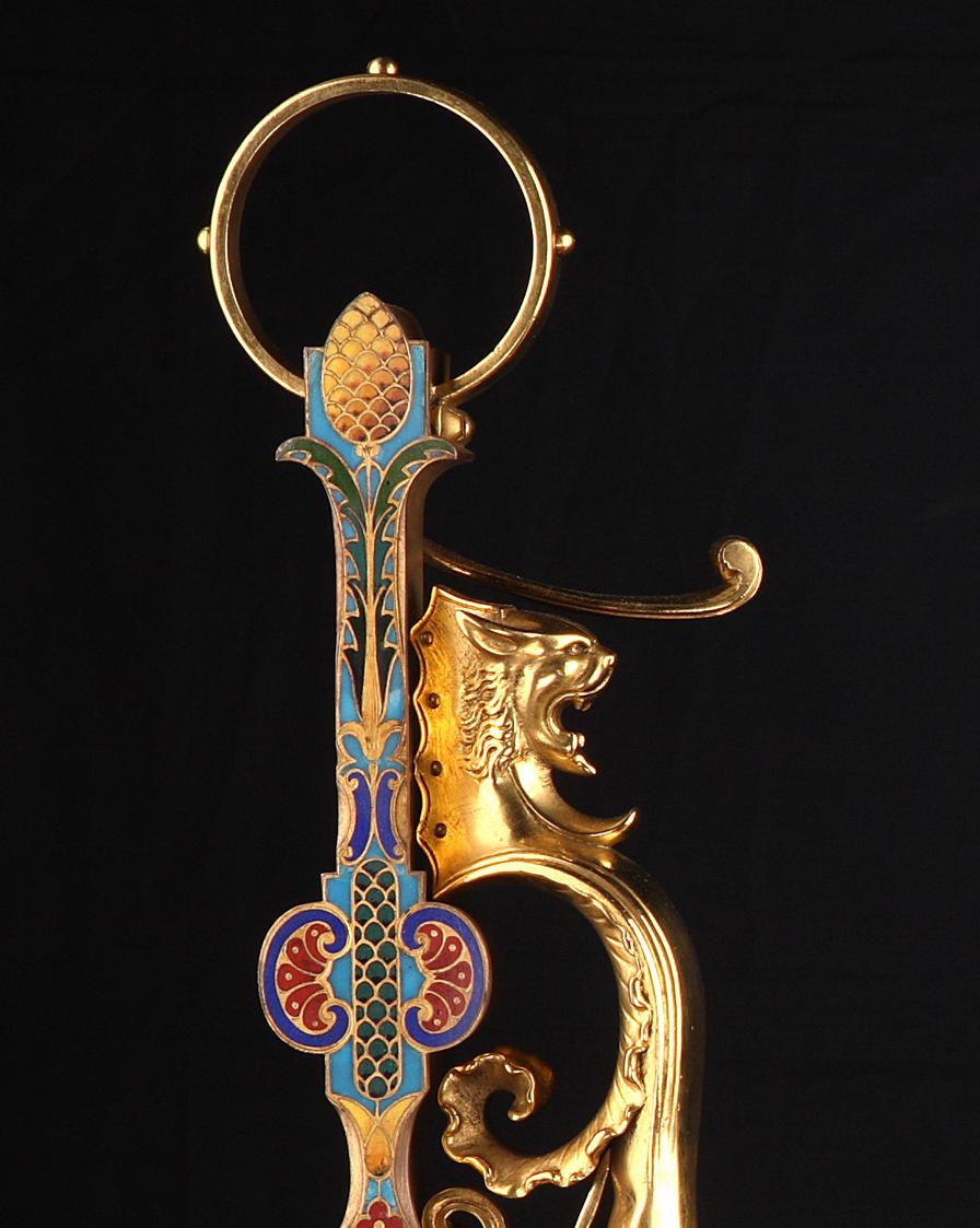 Gilt Pair of Neo-Greek Andirons by F. Barbedienne, France, Circa 1870 For Sale