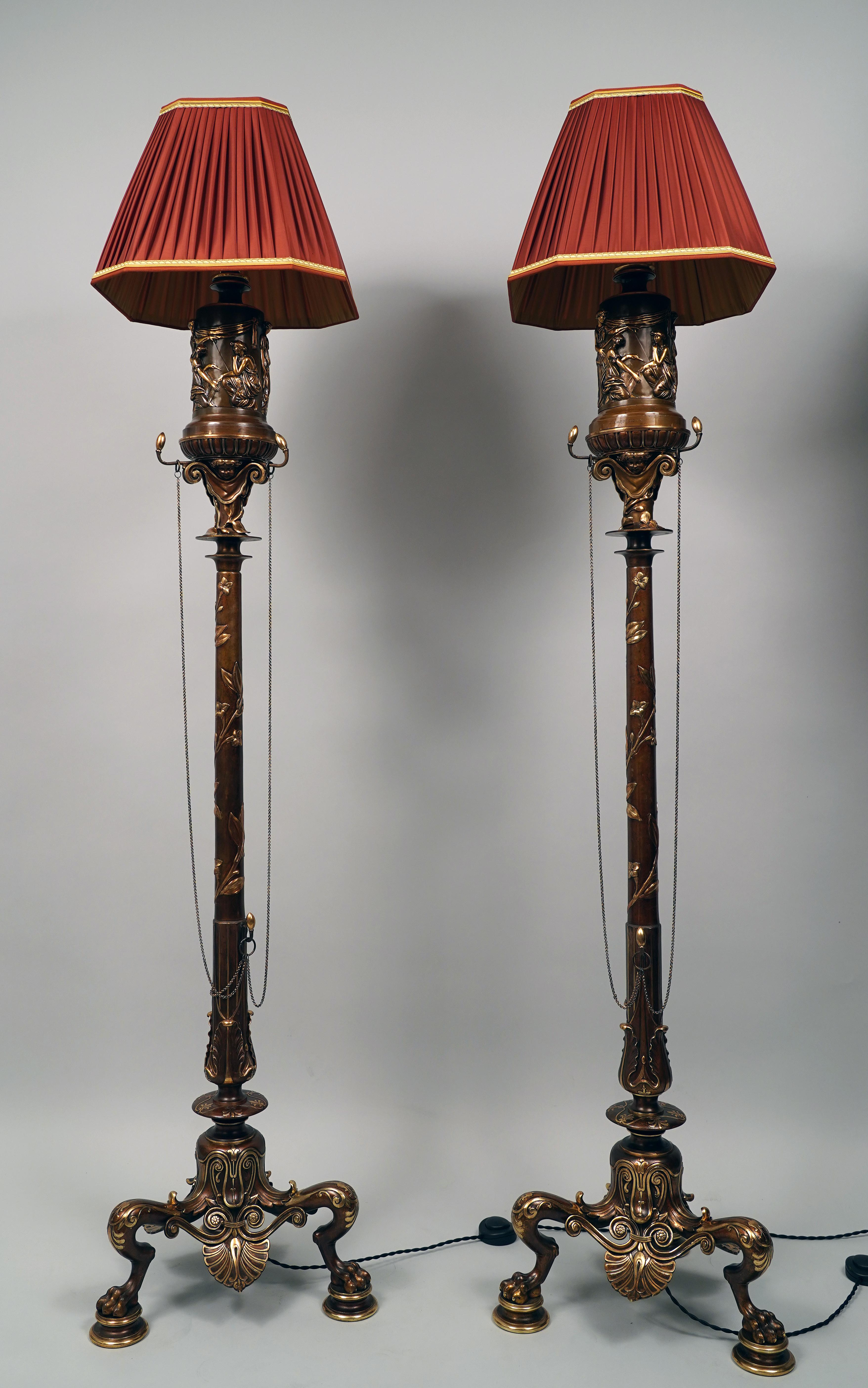 Néo-grec Paire de lampadaires néo-grecs en bronze par F. Barbedienne, France, vers 1860 en vente