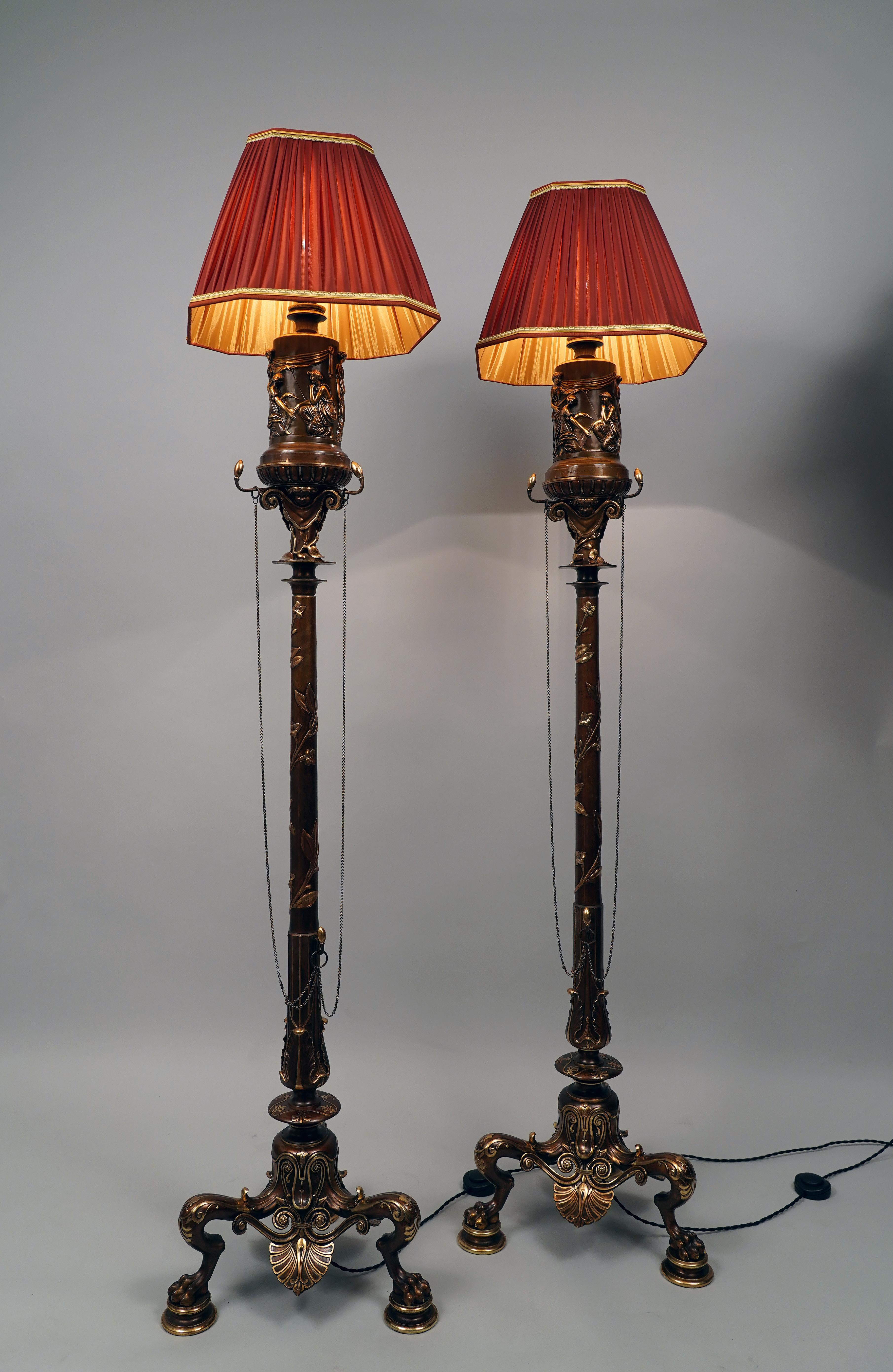 Français Paire de lampadaires néo-grecs en bronze par F. Barbedienne, France, vers 1860 en vente