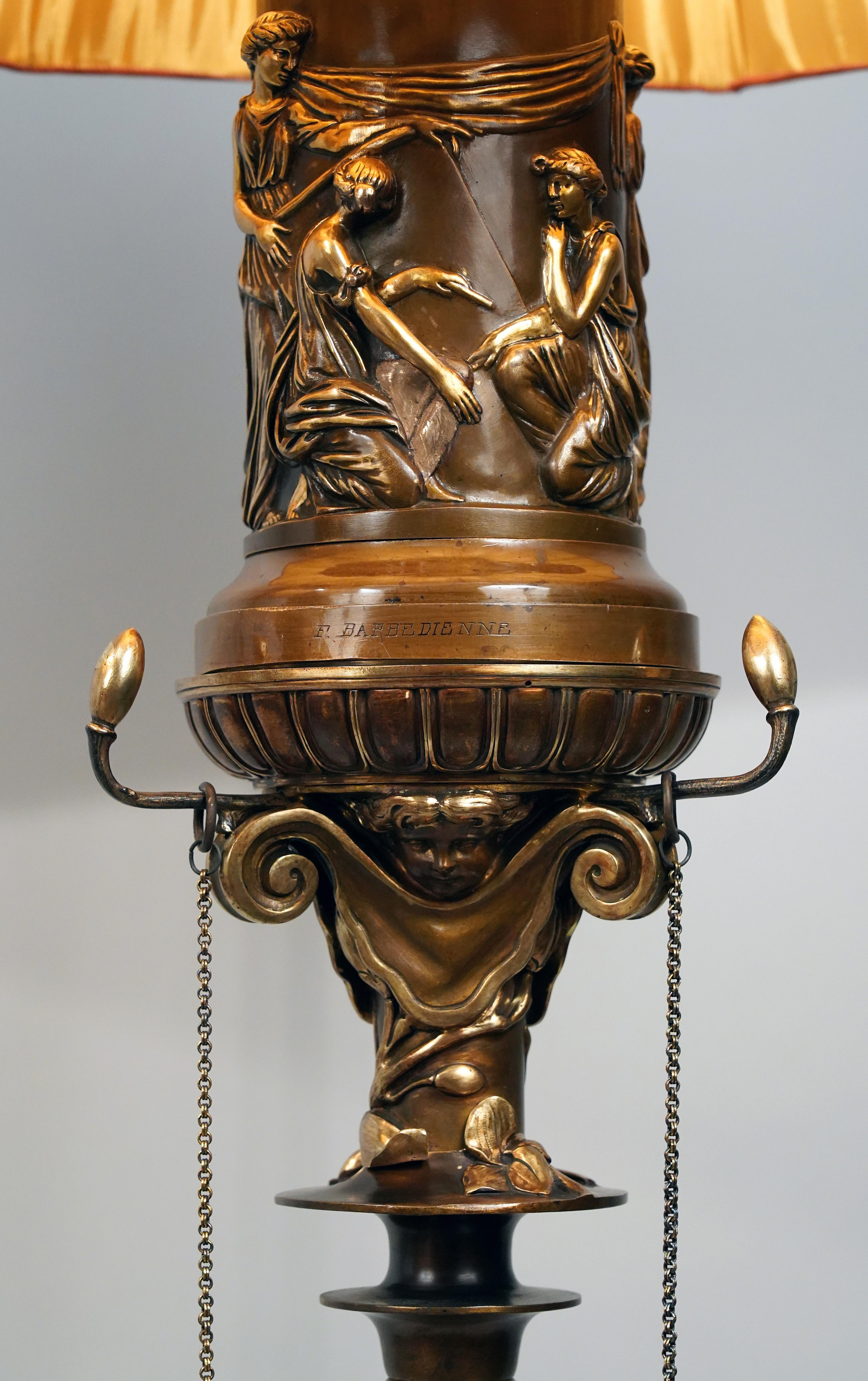 French Pair of Neo-Greek Bronze Floor Lamps by F. Barbedienne, France, circa 1860 For Sale