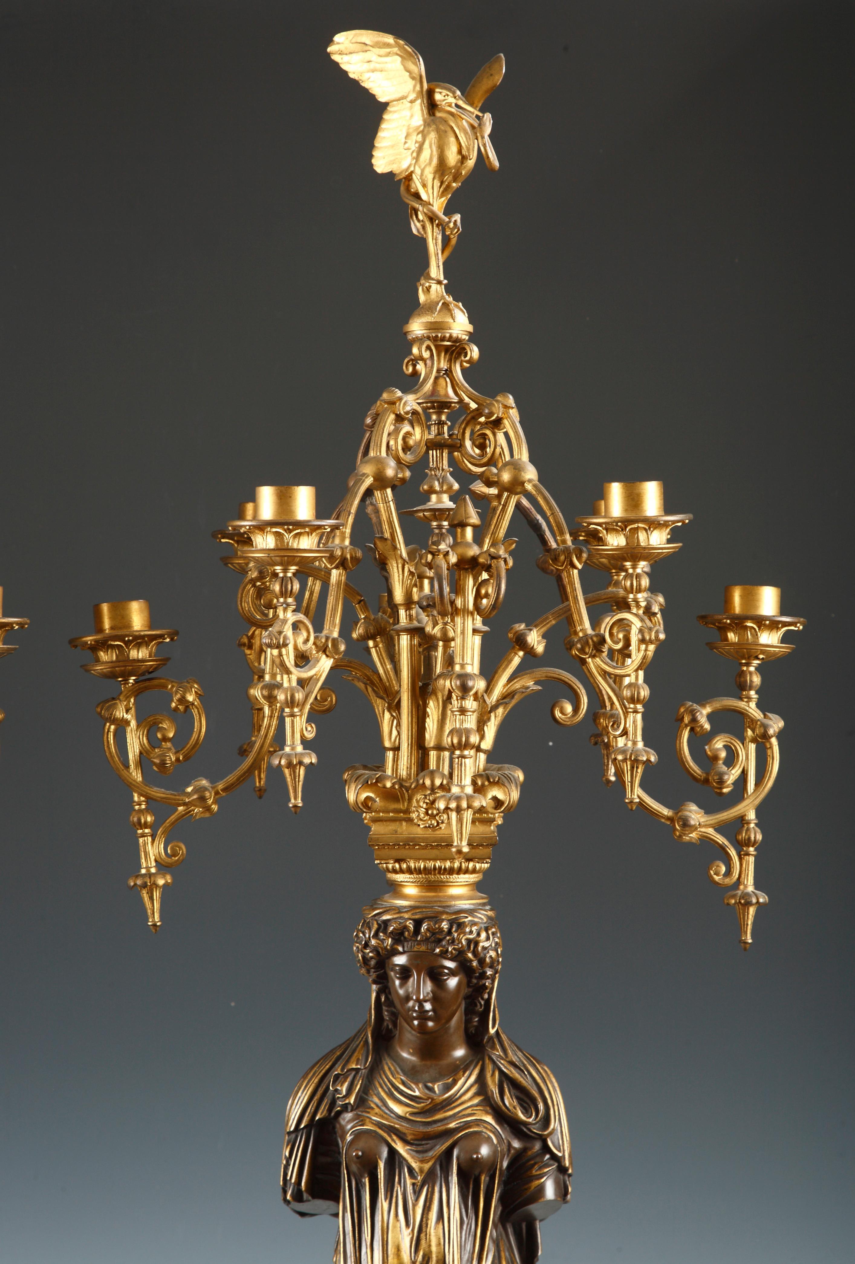 French Pair of Neo-Greek Candelabras by L.C. Sévin & F. Barbedienne, France, Circa 1878