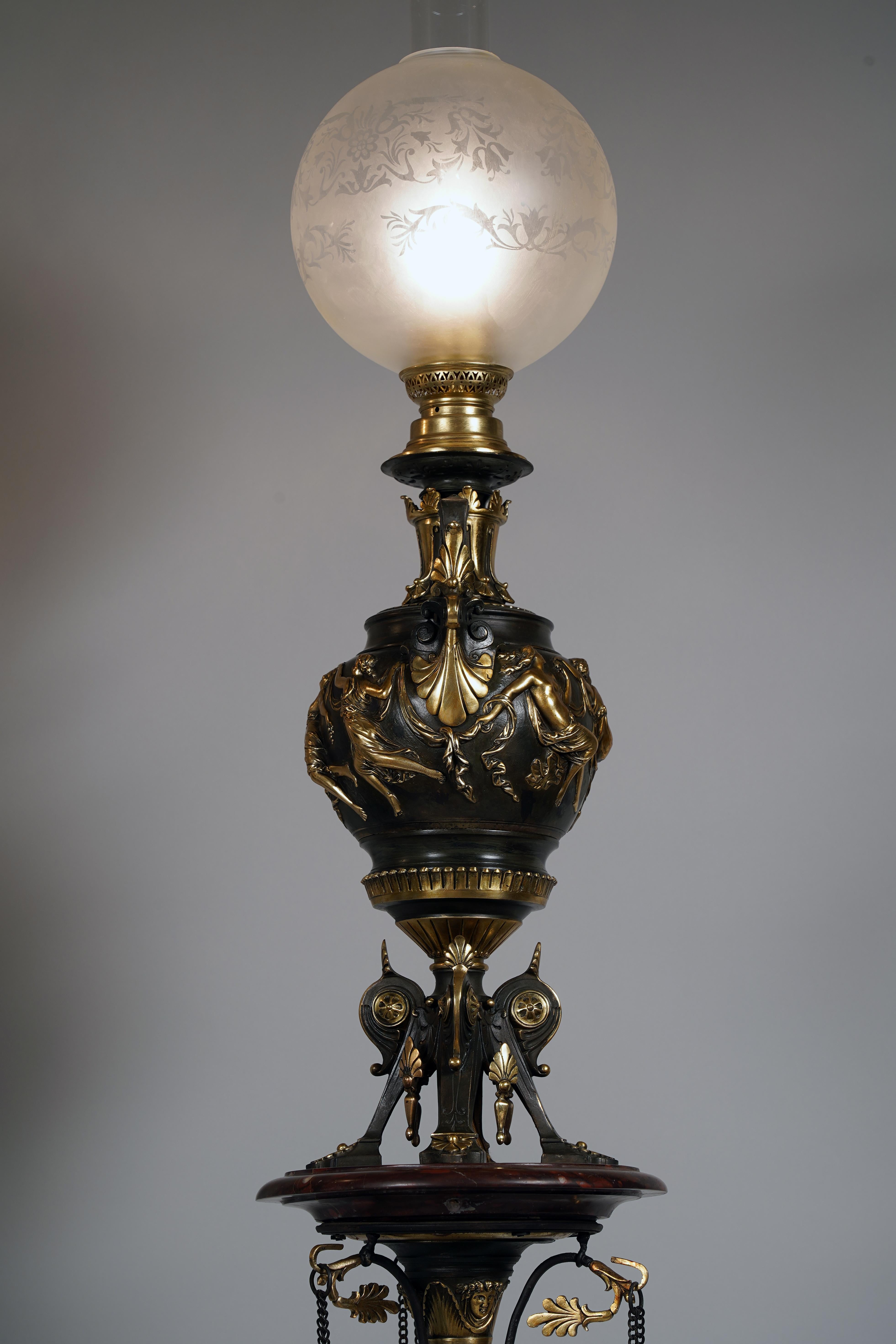 Gilt Pair of Neo-Greek Floor Lamps Att. to Lacarrière, Delatour & Cie, France, C 1860 For Sale