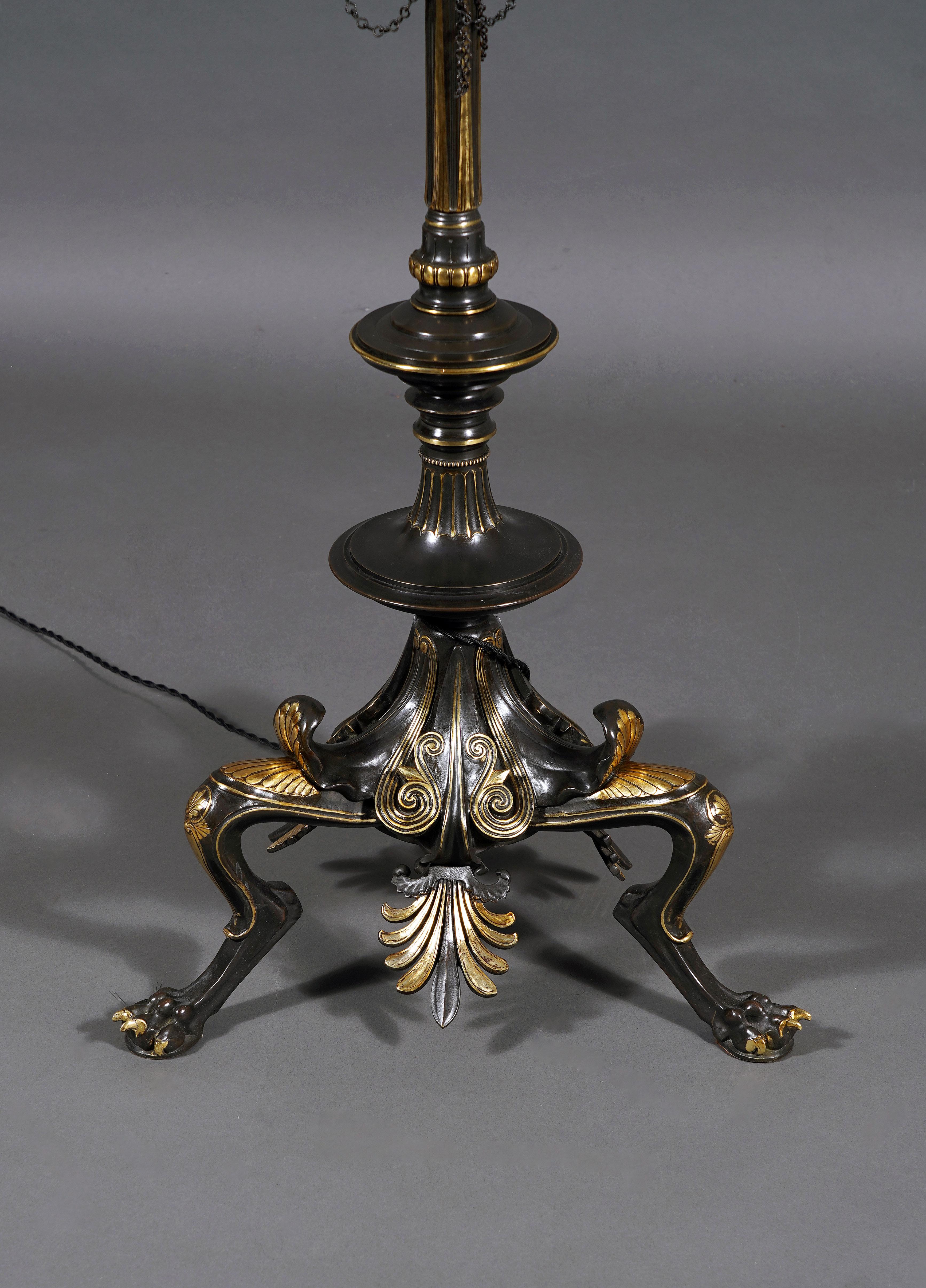 Glass Pair of Neo-Greek Floor Lamps Attributed to G. Servant, France, Circa 1870 For Sale