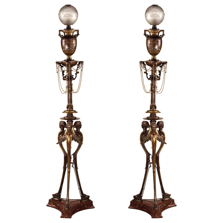 Pair of NeoGreek Floor Lamps by H. Cahieux and F. Barbedienne, France