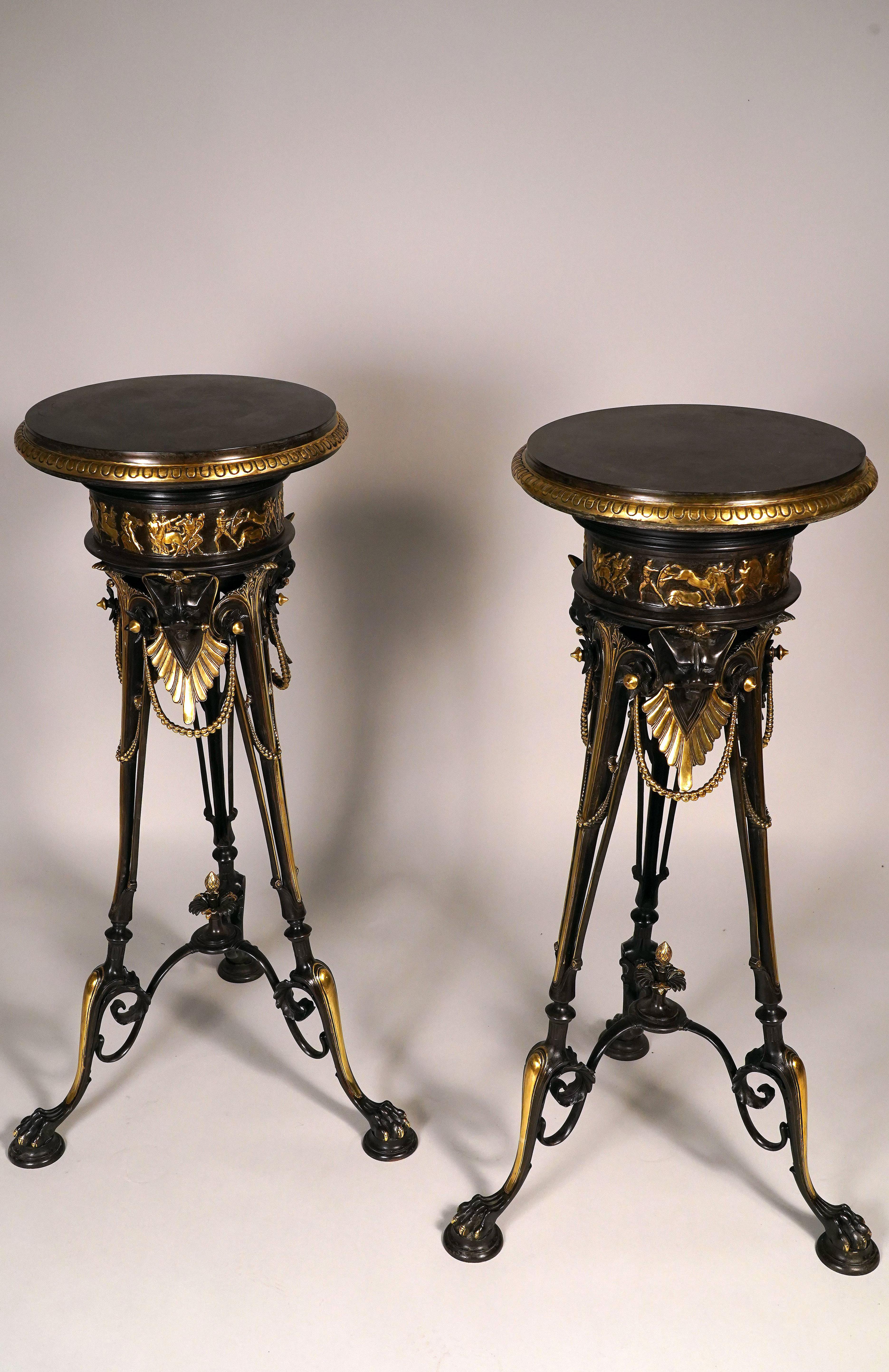Greek Revival Pair of Neo-Greek Pedestals, attributed to G.Servant, France, Circa 1880 For Sale
