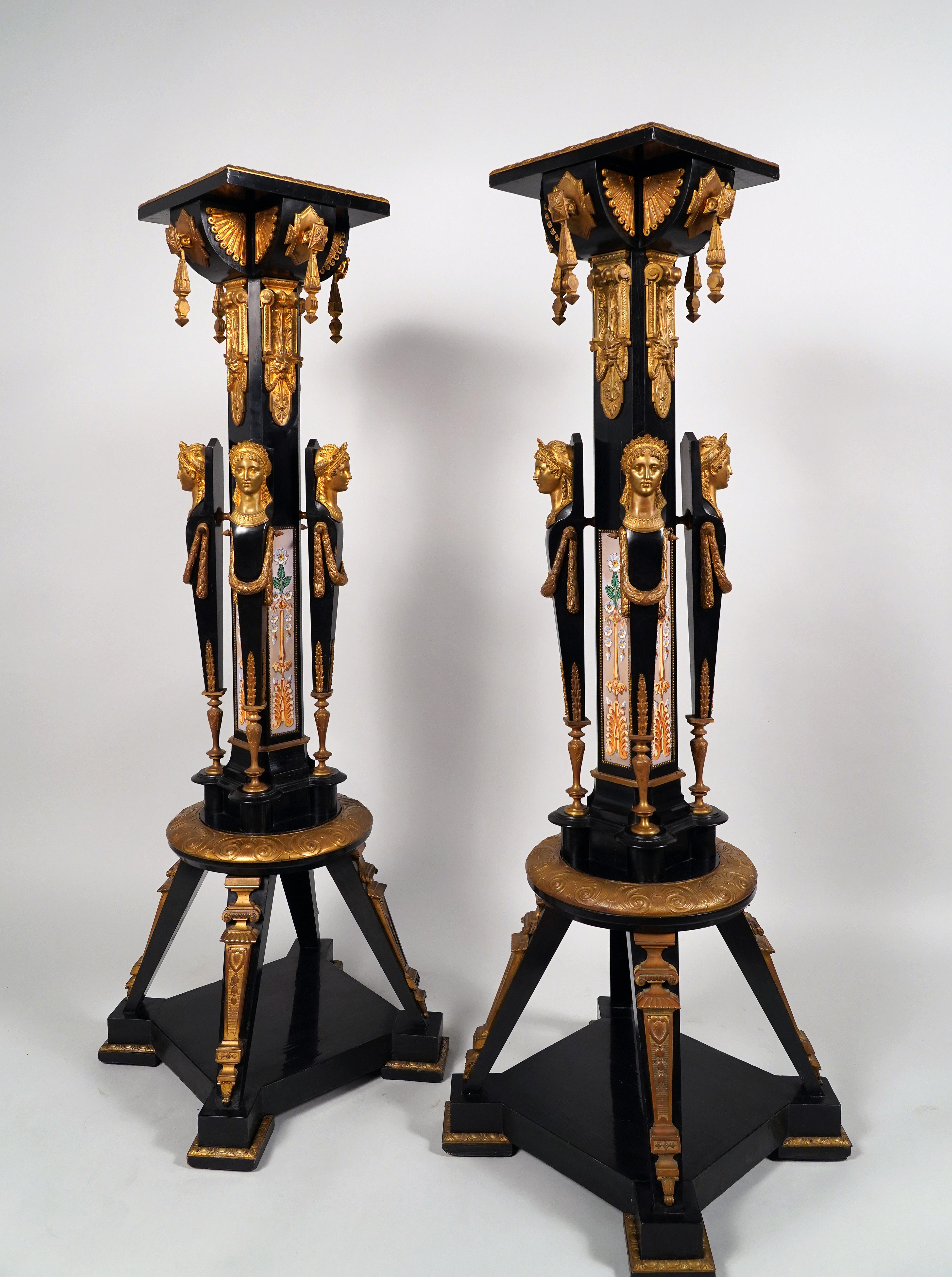 Greek Revival Pair of Neo-Greek Pedestals. C.G. Diehl & J.Brandely, France, circa 1867 For Sale