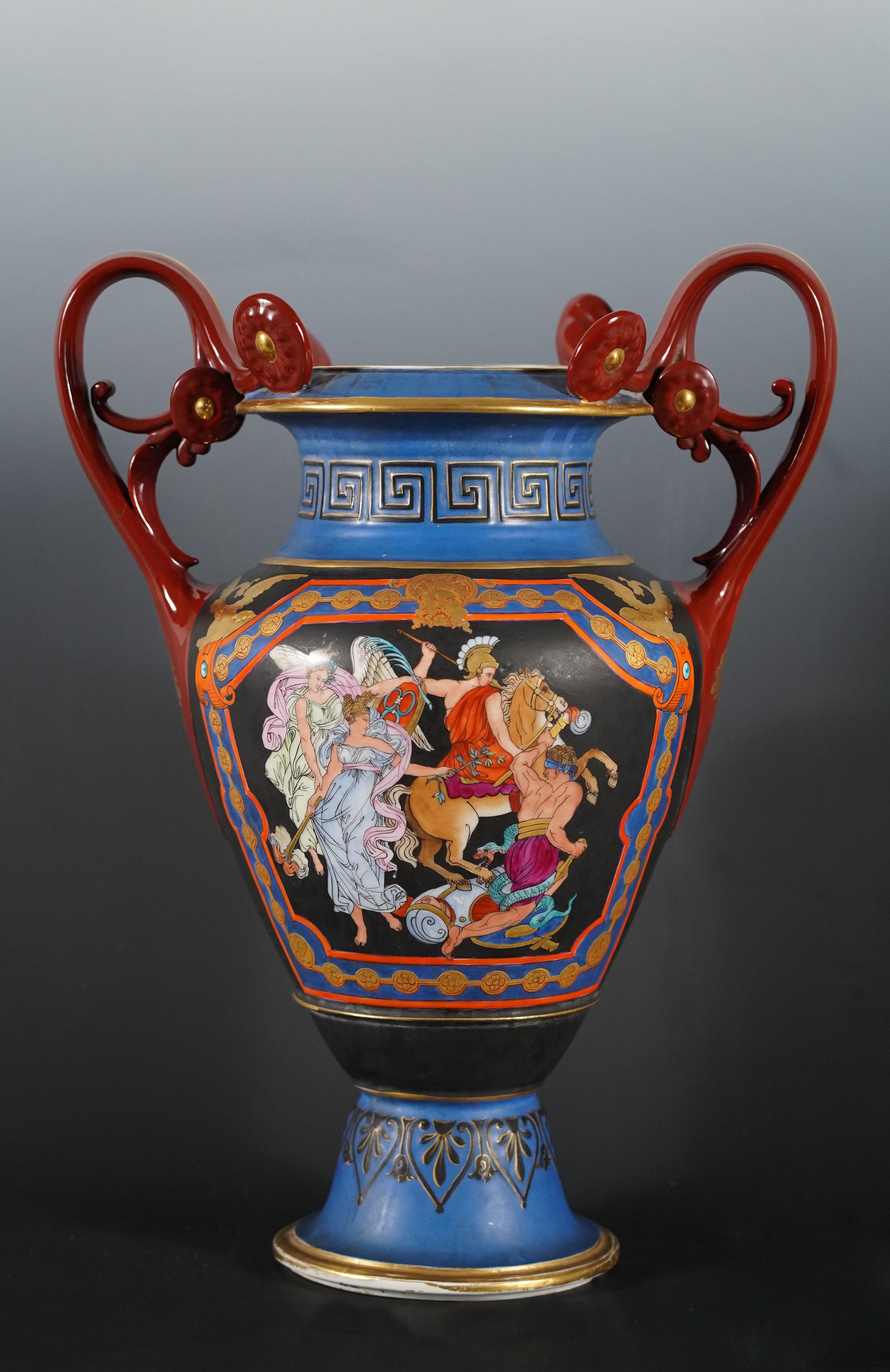 French Pair of Neo-Greek Vases attr. to Paris Porcelain Manufacture, France, circa 1880 For Sale