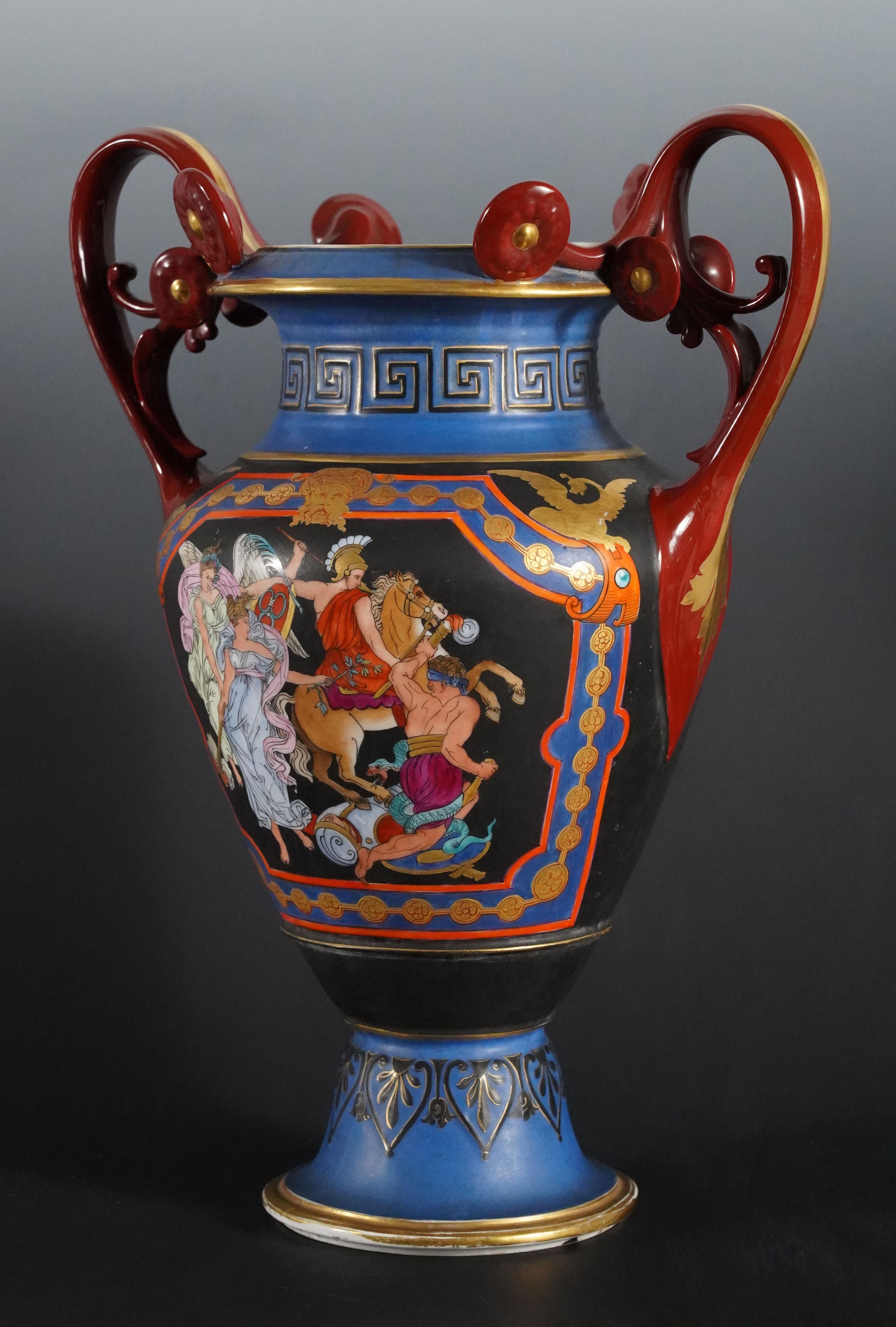 Pair of Neo-Greek Vases attr. to Paris Porcelain Manufacture, France, circa 1880 In Good Condition For Sale In PARIS, FR