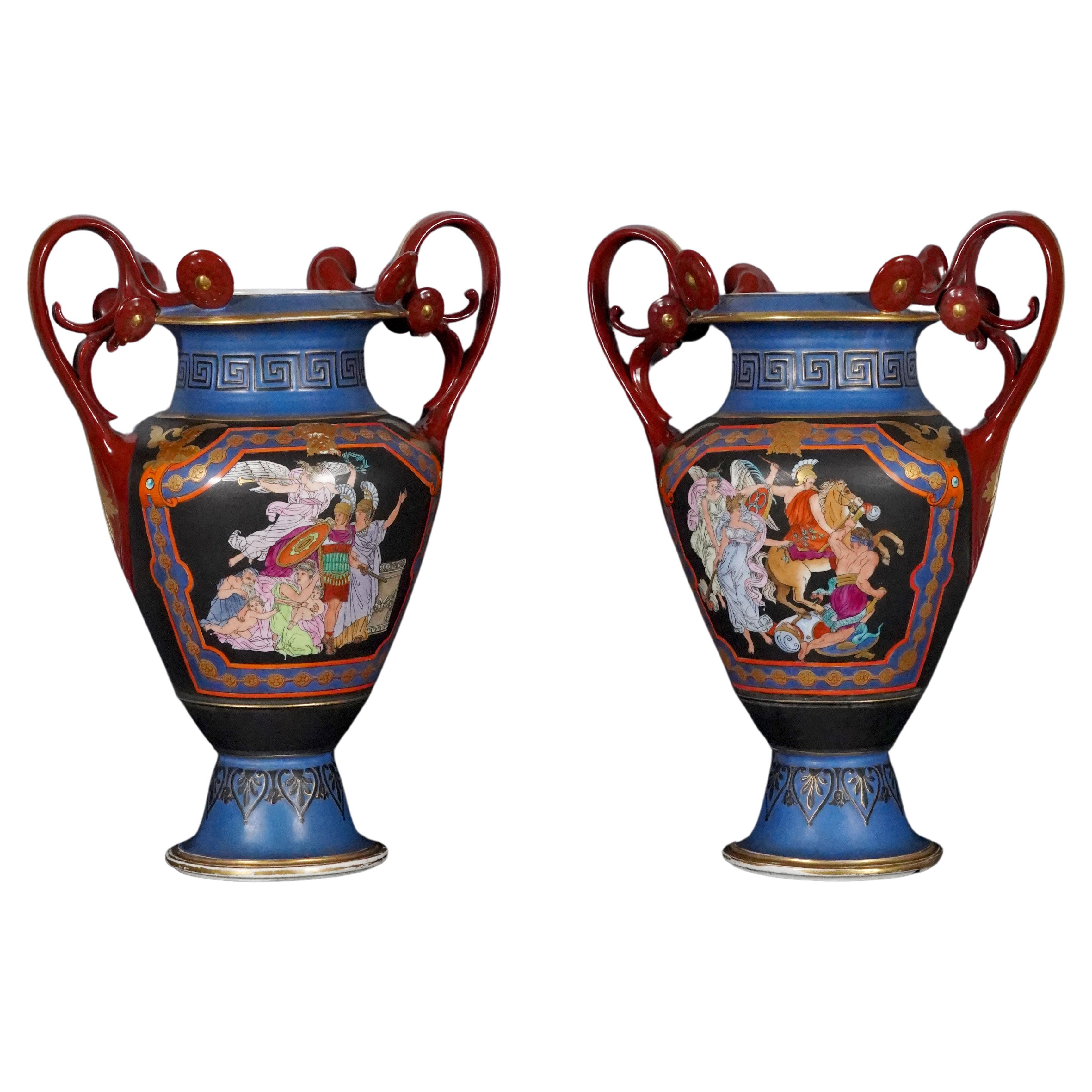 Pair of Neo-Greek Vases attr. to Paris Porcelain Manufacture, France, circa 1880 For Sale