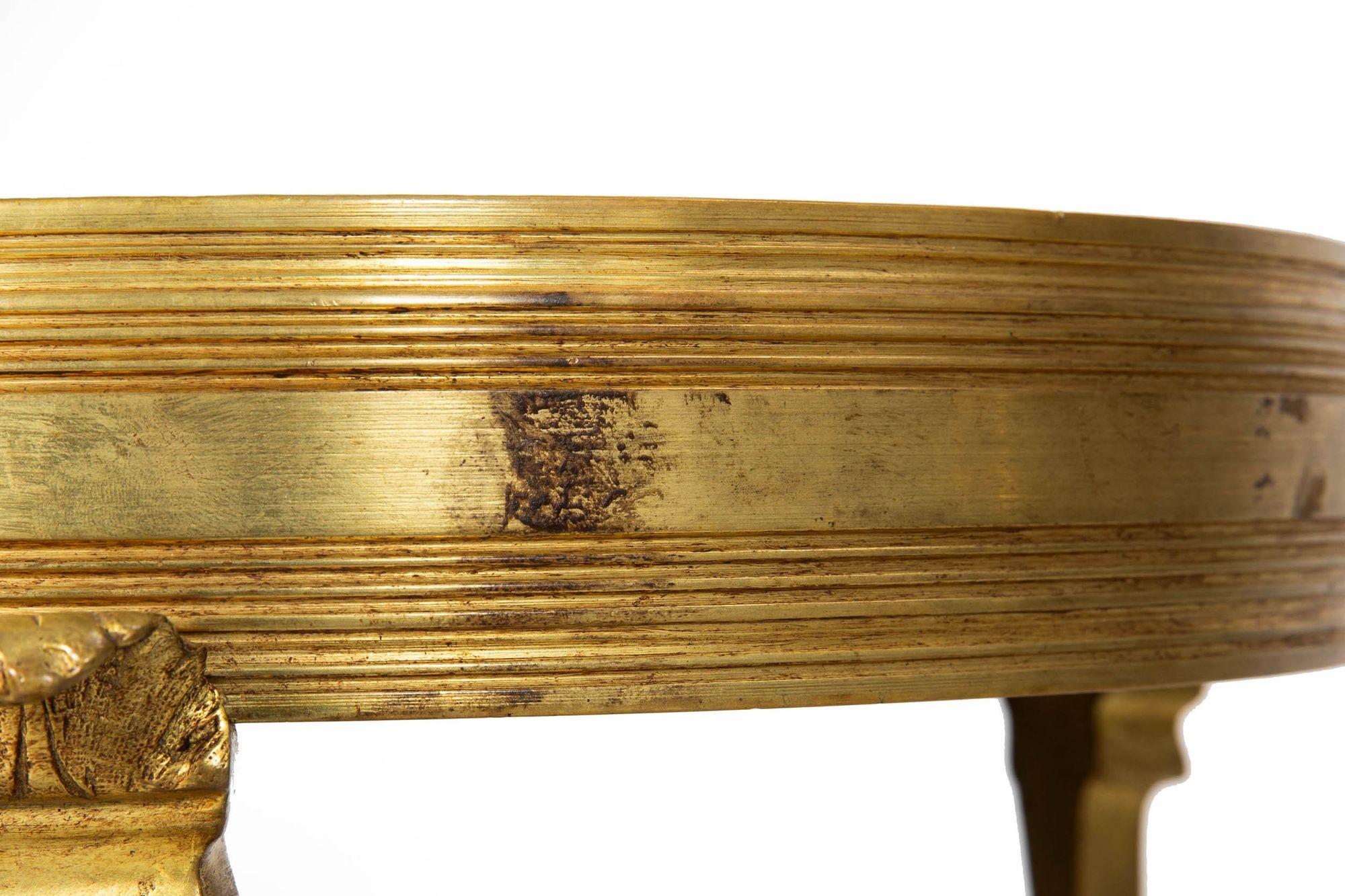 Coppia di tavolini neo-pompeiani in ottone e marmo verde a gueridon in vendita 14