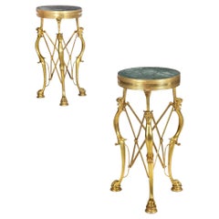 Pair of Neo-Pompeian Brass and Green Marble Gueridon Side Tables