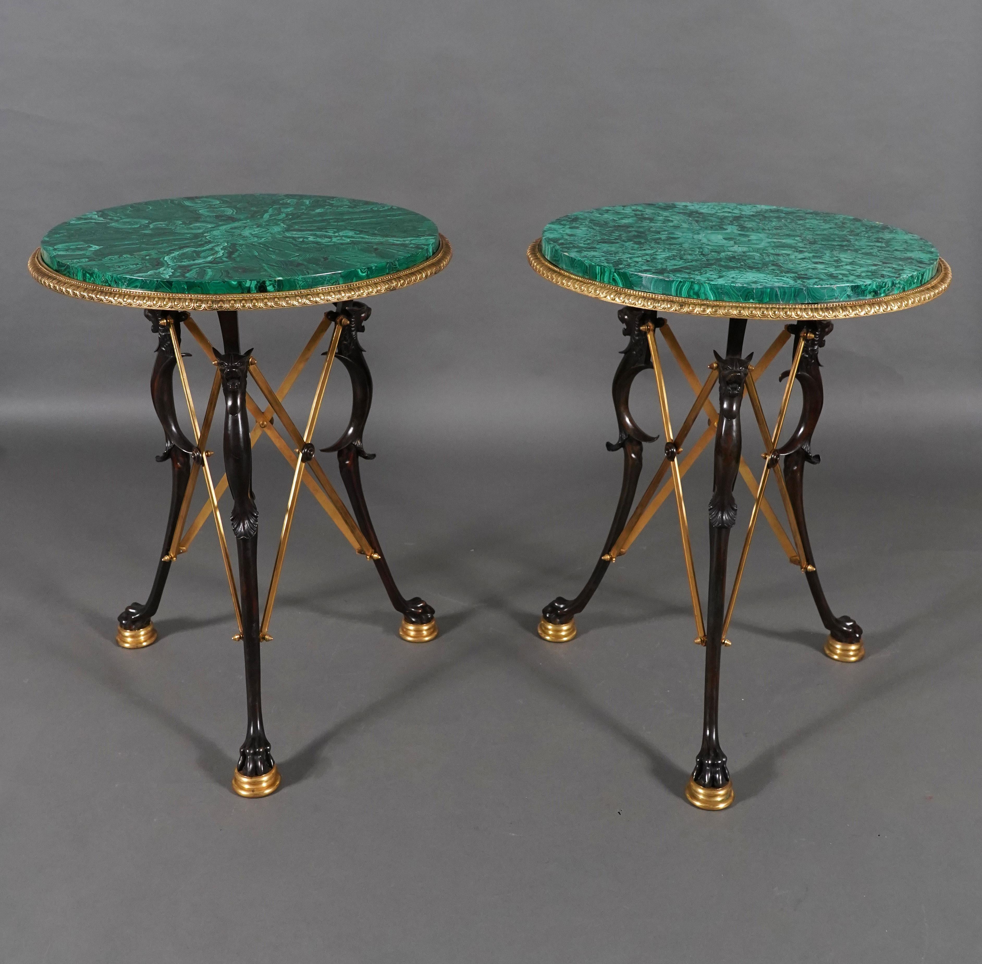 Greek Revival Pair of Neo-Pompeian Gueridons Malachite top , by H. Picard, France, c. 1865 For Sale