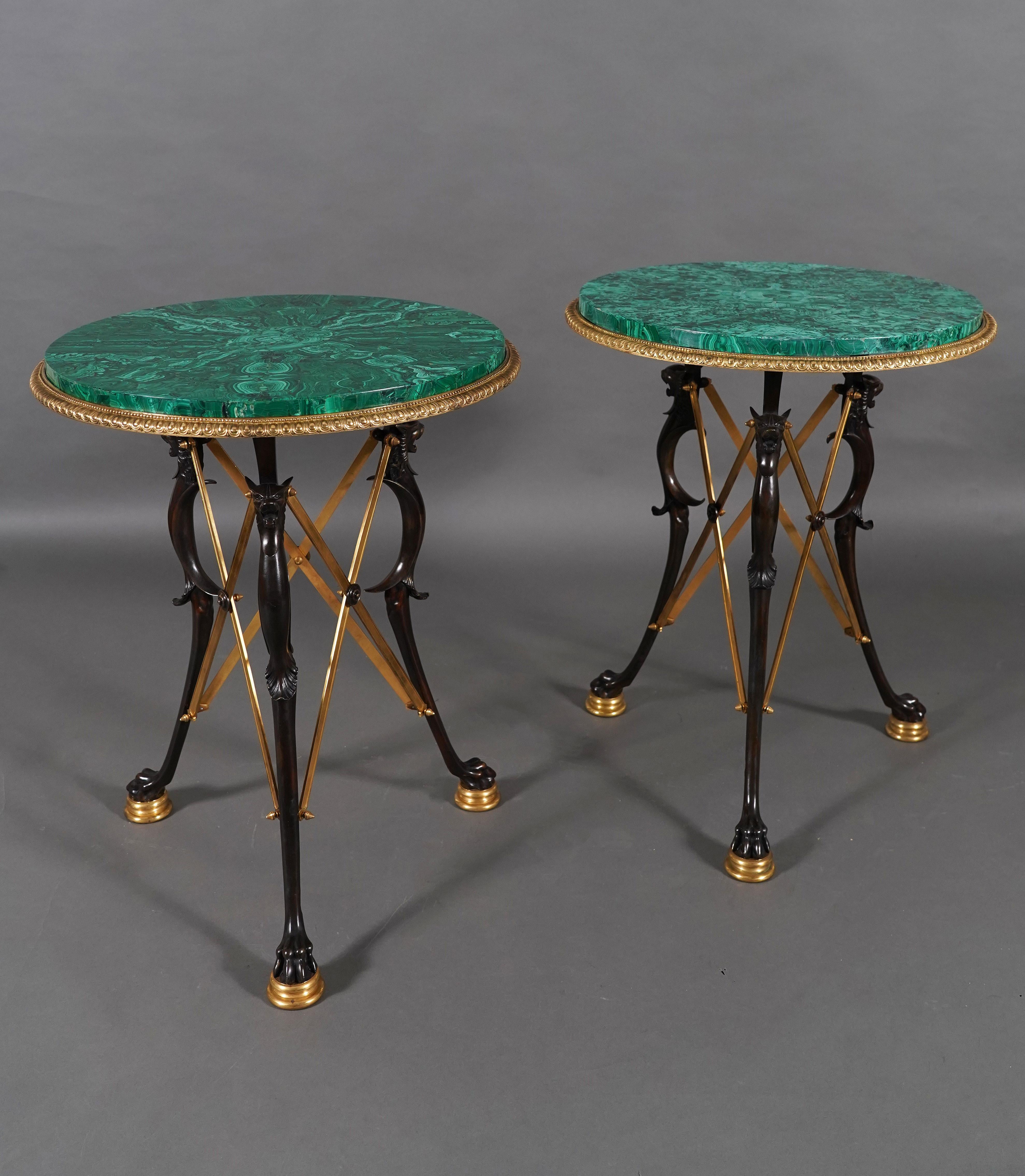 French Pair of Neo-Pompeian Gueridons Malachite top , by H. Picard, France, c. 1865 For Sale