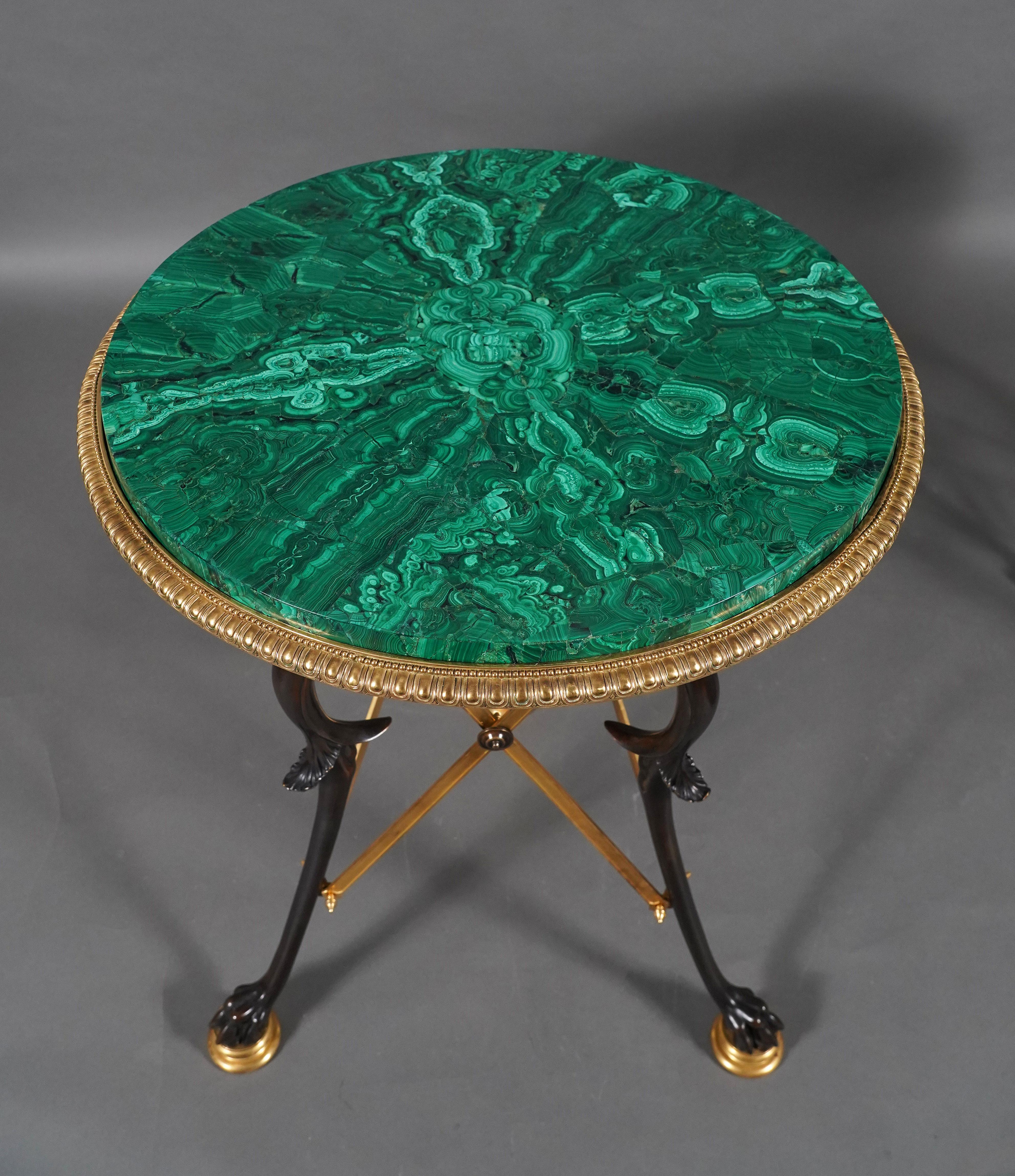 Gilt Pair of Neo-Pompeian Gueridons Malachite top , by H. Picard, France, c. 1865 For Sale