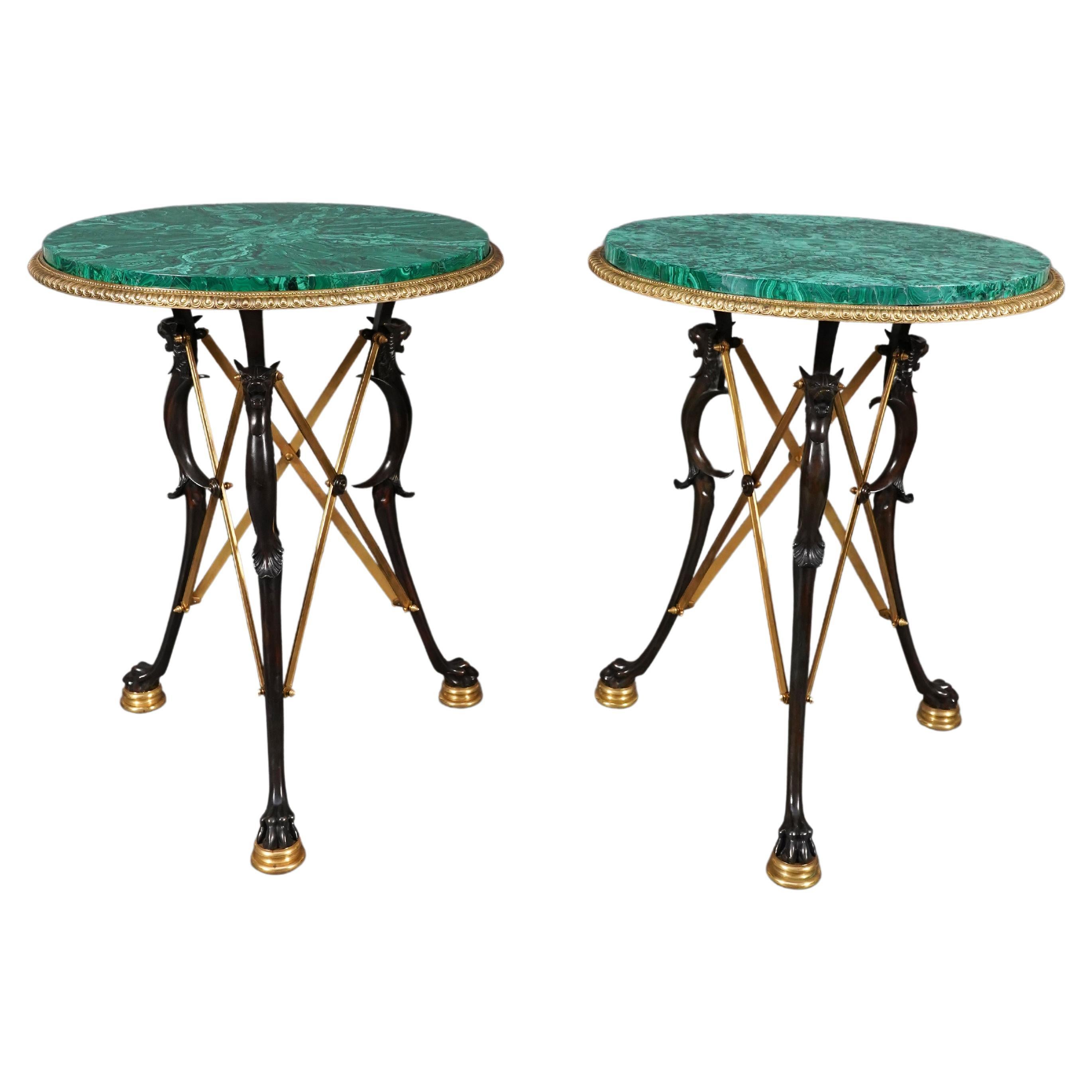 Pair of Neo-Pompeian Gueridons Malachite top , by H. Picard, France, c. 1865 For Sale