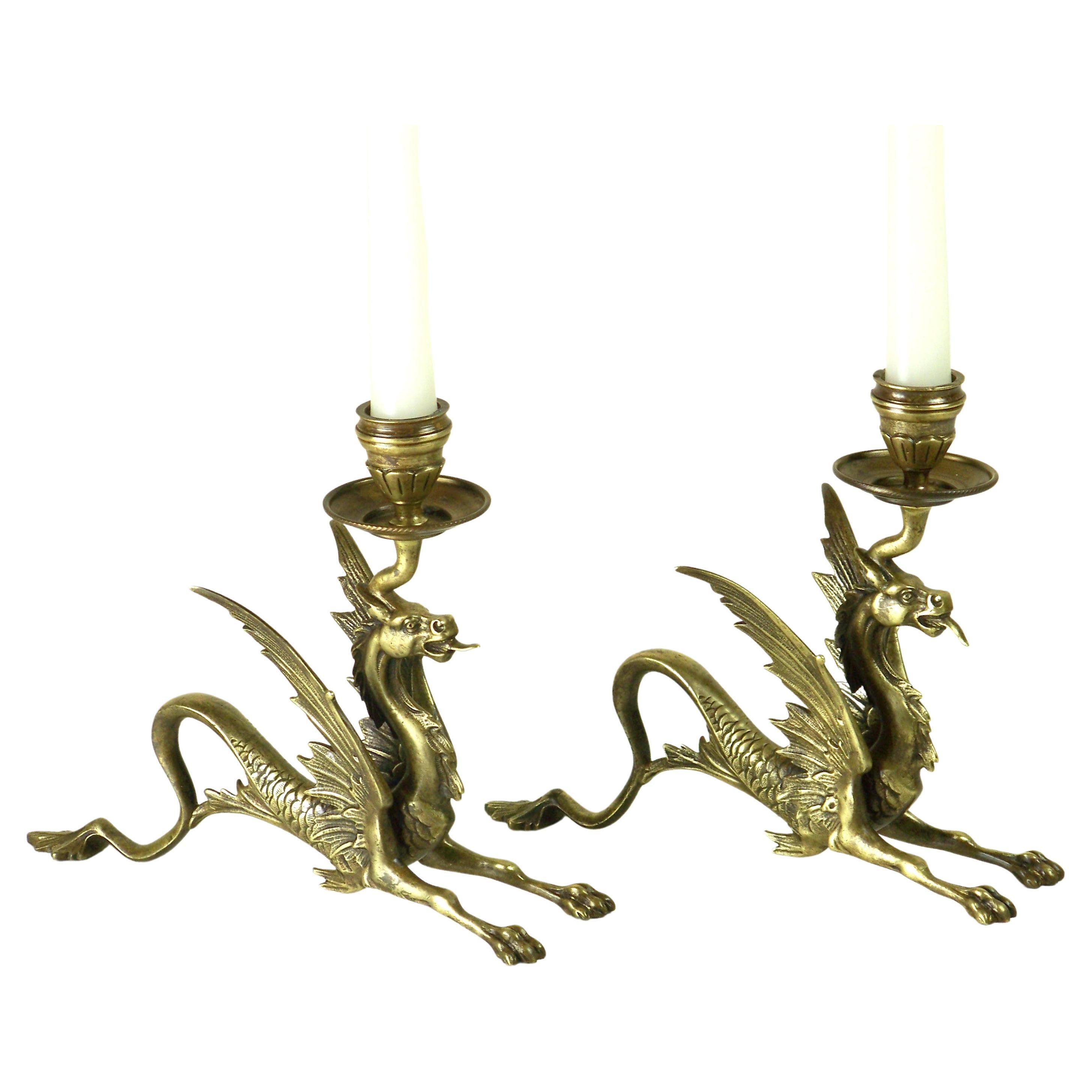 Pair of Neo-Renaissance Candlesticks, Hippocampus