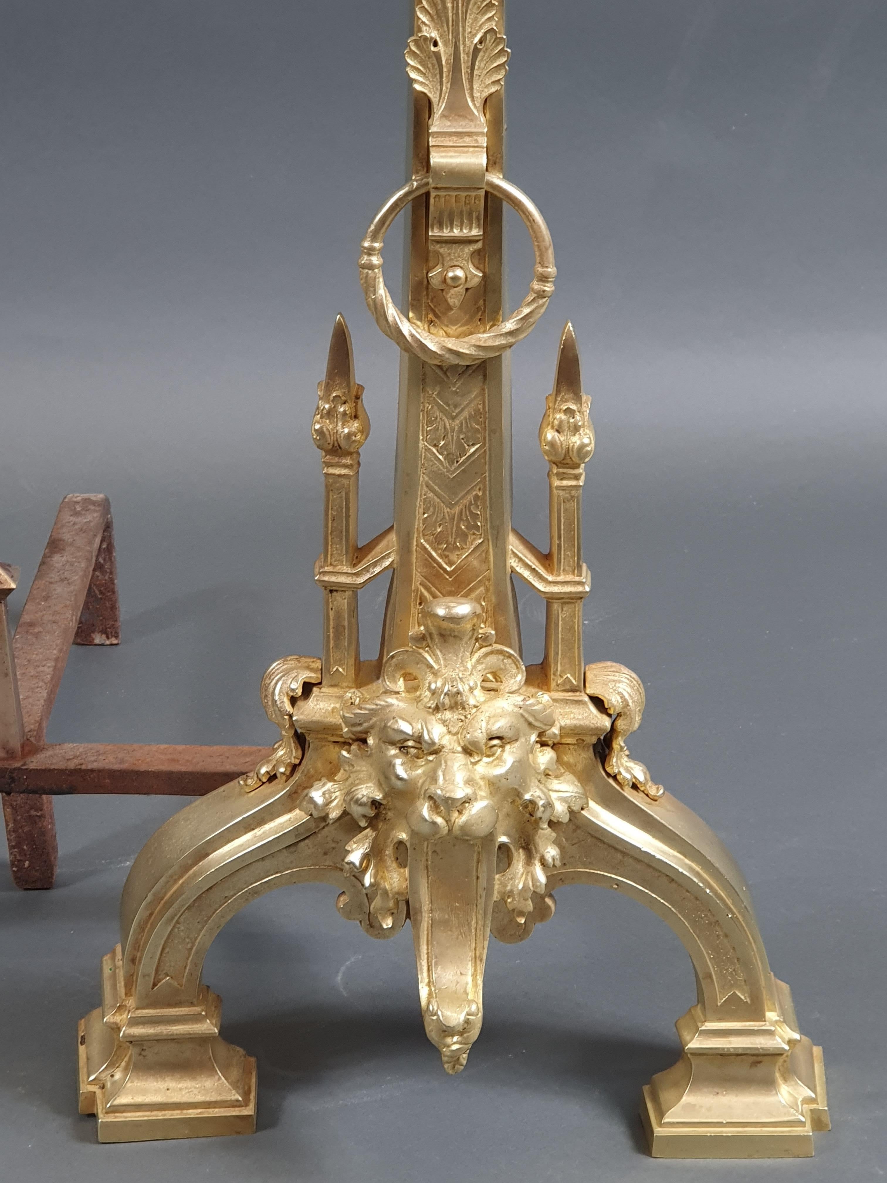 French Pair of Neo-Renaissance Ormolu Andirons For Sale