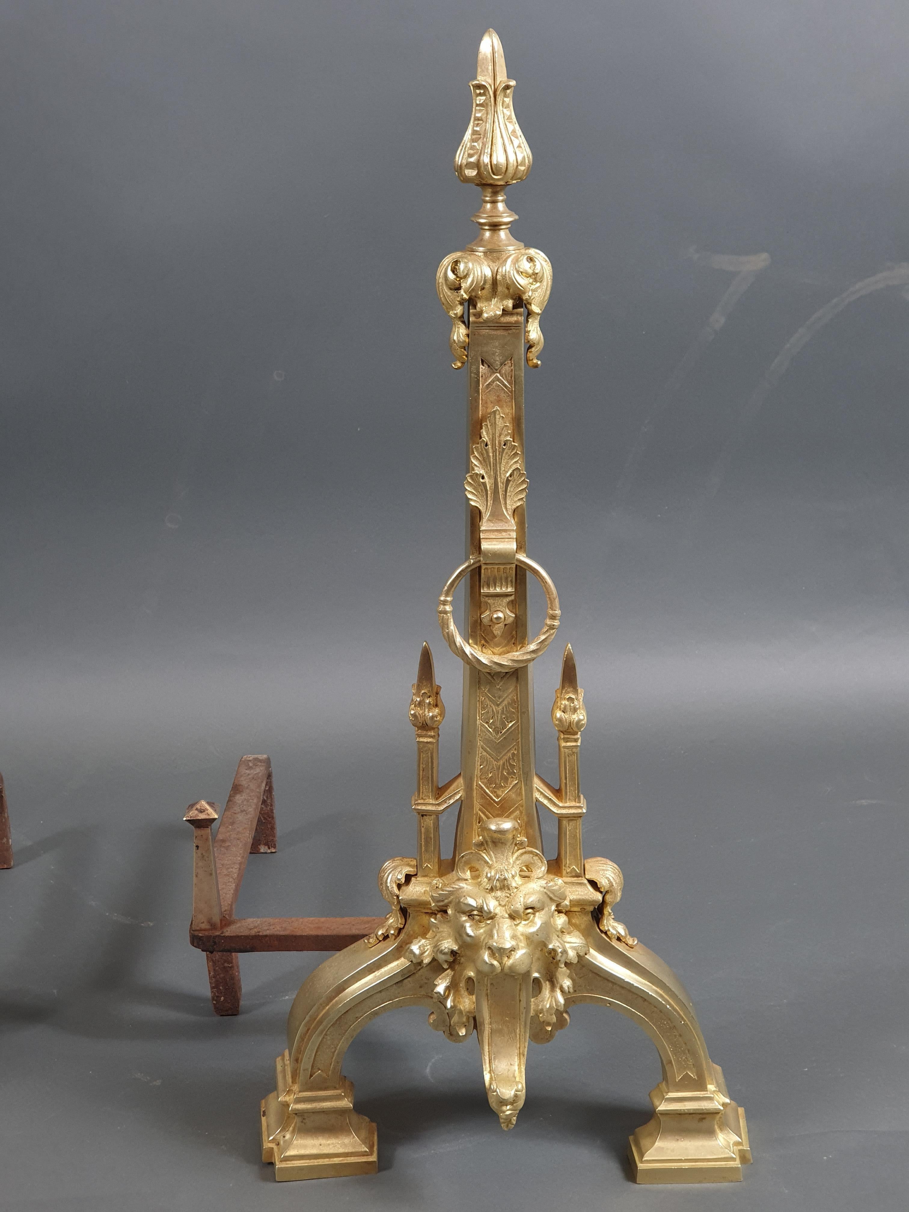 Pair of Neo-Renaissance Ormolu Andirons In Good Condition For Sale In BARSAC, FR