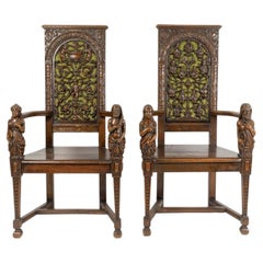 Pair of Neo-Renaissance-Style Armchairs, circa 1860, 19th Century.