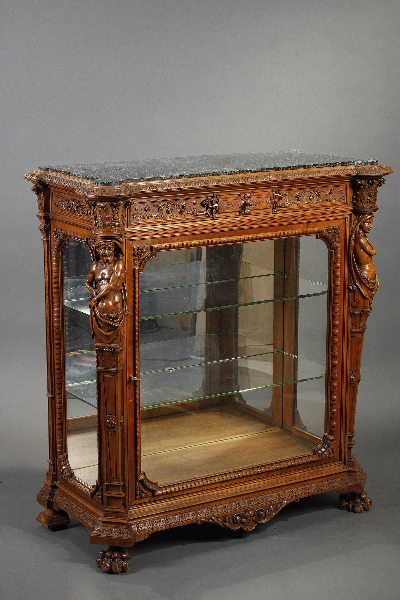 French Pair of Neo-Renaissance Vitrines, Attributed to H-A Fourdinois, France, c. 1860 For Sale