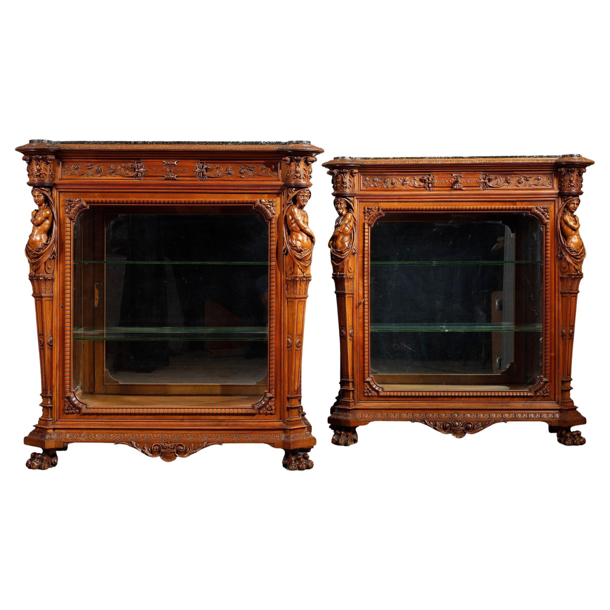 Pair of Neo-Renaissance Vitrines, Attributed to H-A Fourdinois, France, c. 1860 For Sale