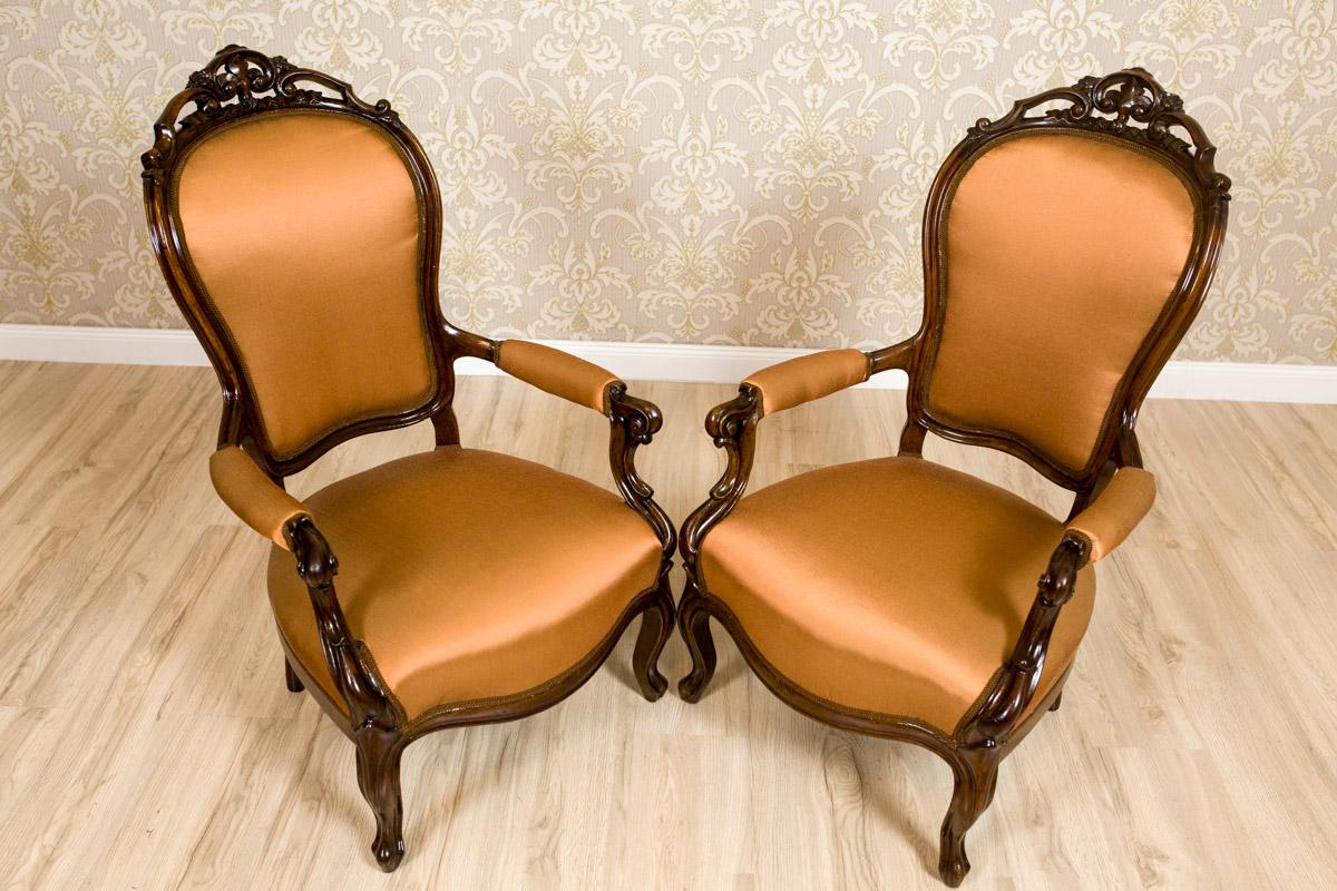 Rococo Revival Pair of Neo-Rococo Mahogany Armchairs from the Second Half of the 19th Century