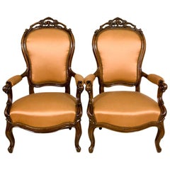 Pair of Neo-Rococo Mahogany Armchairs from the Second Half of the 19th Century