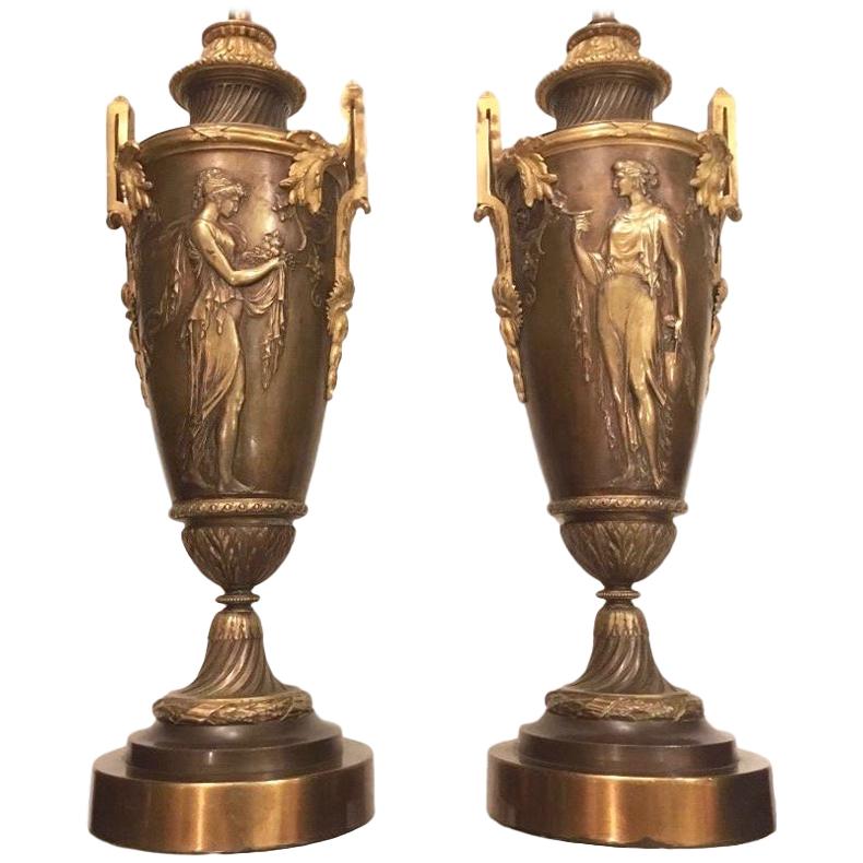 Pair of Neoclassic Bronze Lamps